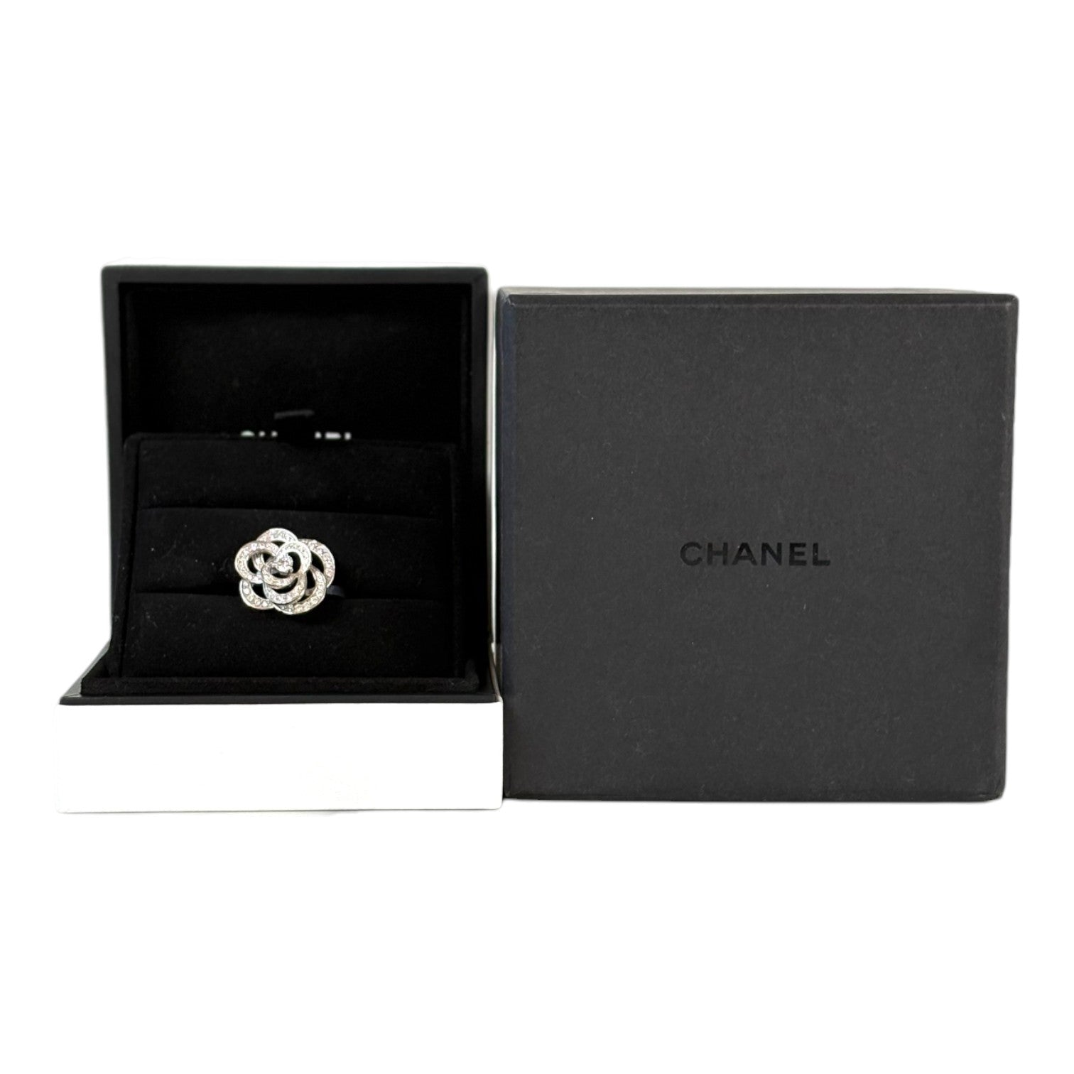 Chanel White Gold Camelia Ring #56