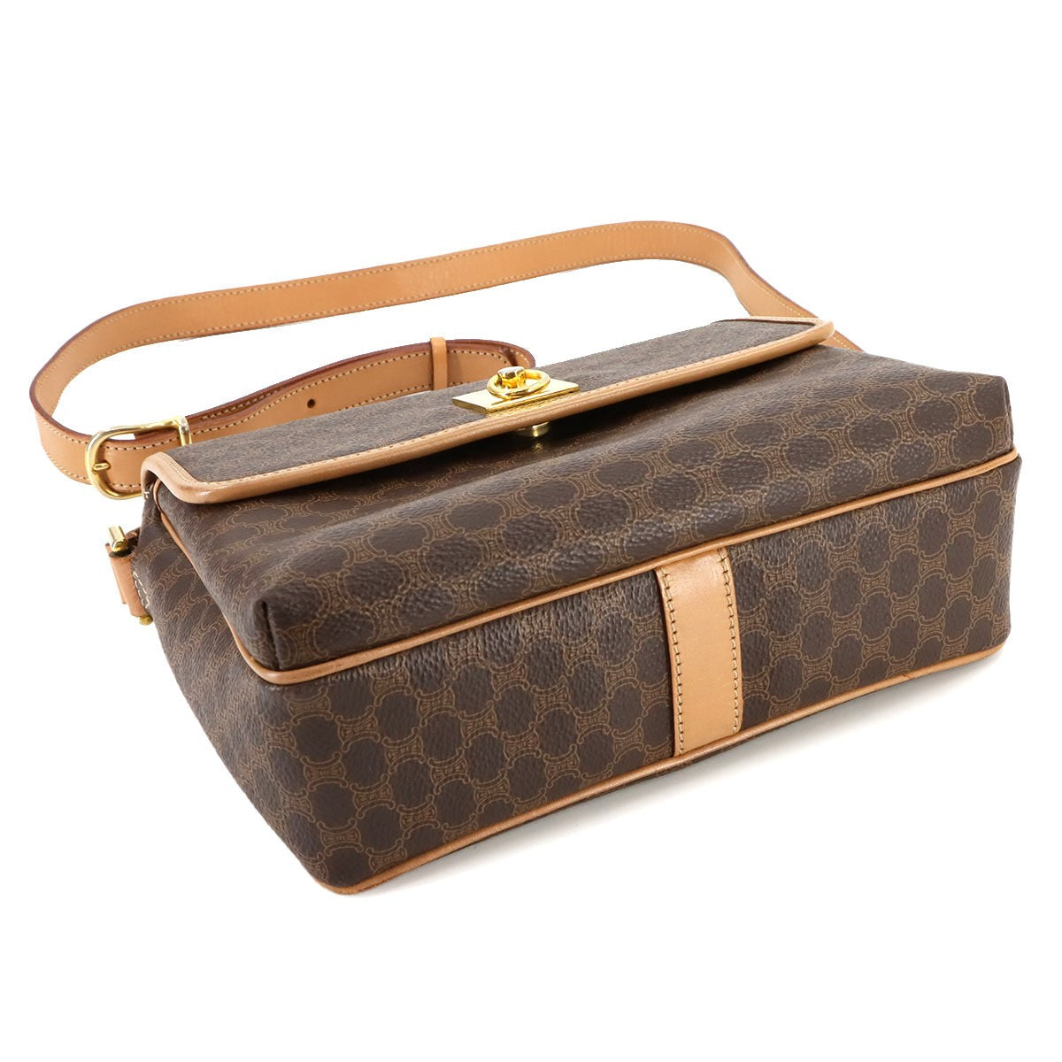 CELINE Macadam Shoulder Bag Leather PVC Brown Vintage Purse 902752753