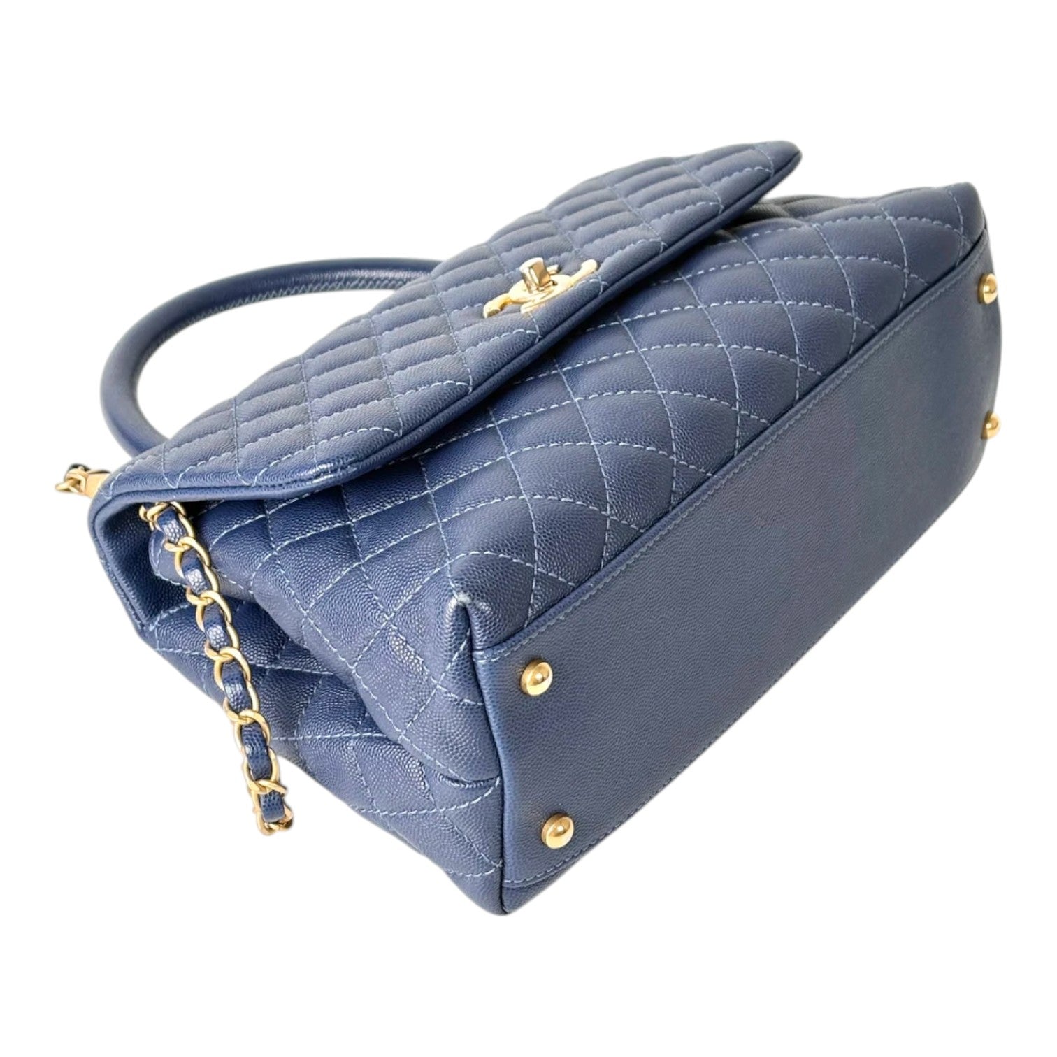 Chanel Dark Blue Coco Handle Medium Caviar with GHW