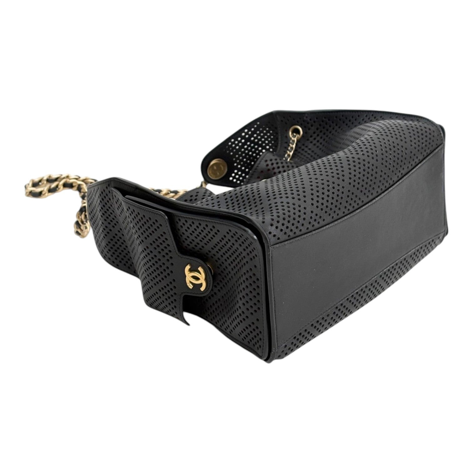 Chanel 25 Black Perforated Small Leather Bag