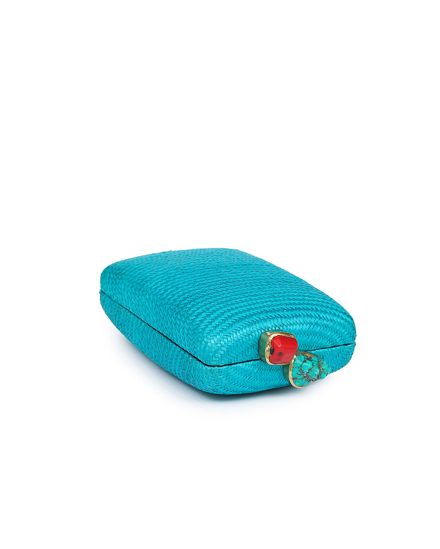 Bago Joyce Turquoise Vertical Clutch with Turquoise & Coral Stone