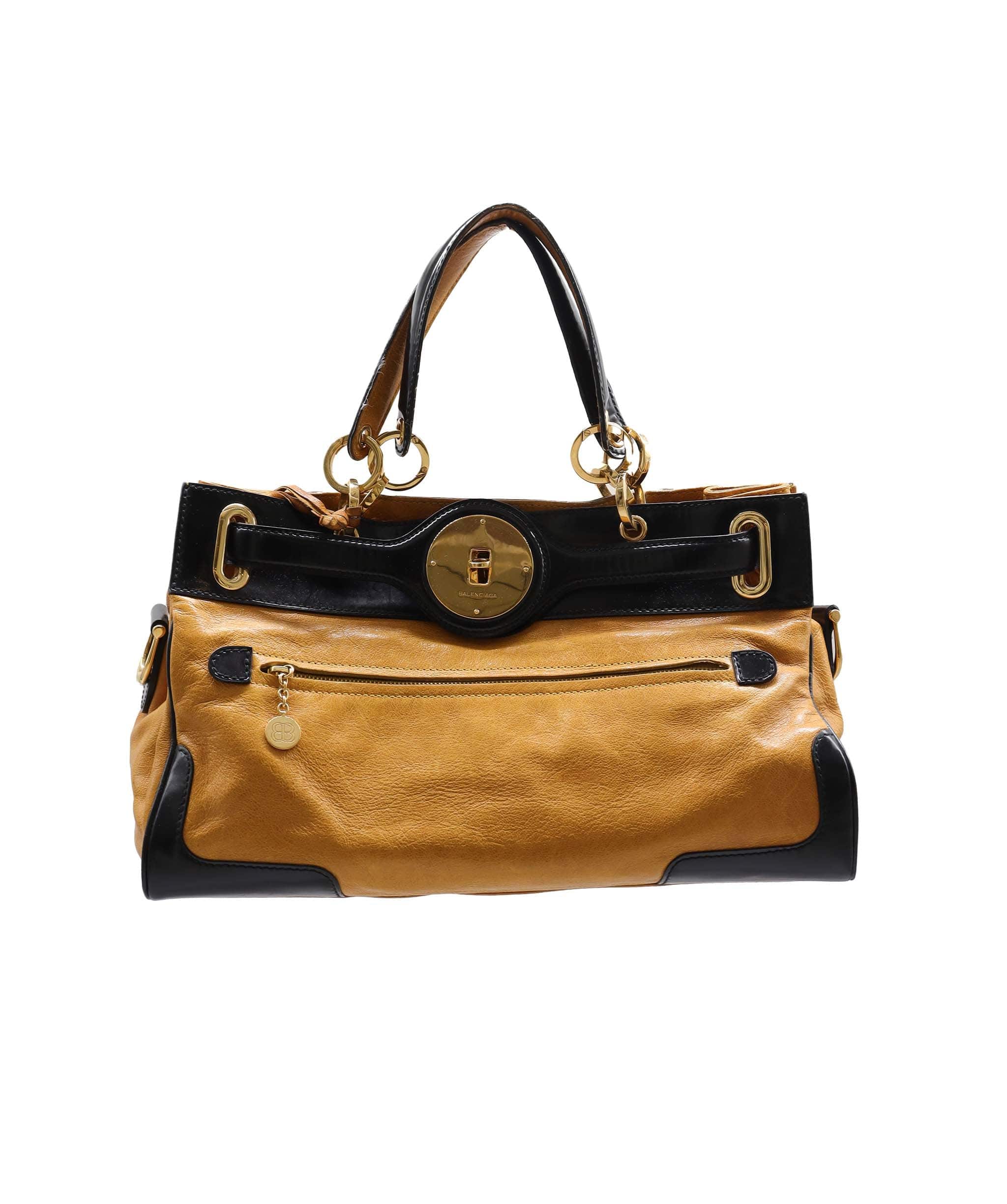 Balenciaga Balenciaga Lune Black & Mustard Leather Handbag RJL1425