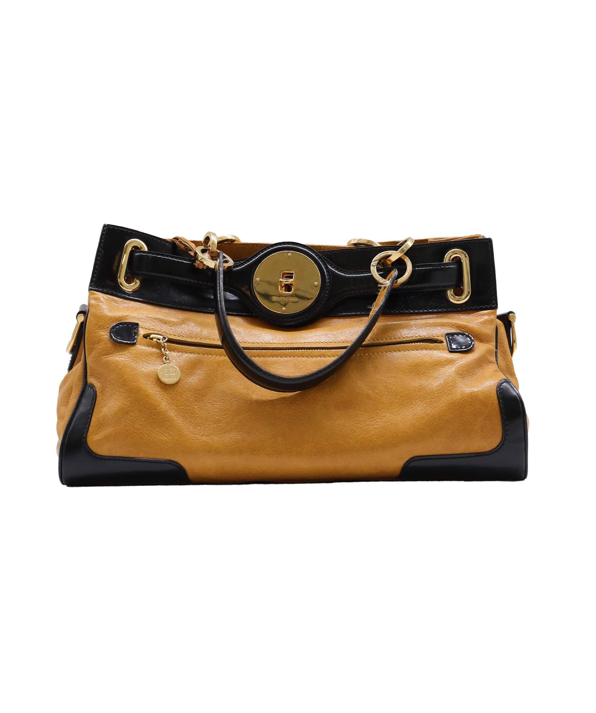 Balenciaga Balenciaga Lune Black & Mustard Leather Handbag RJL1425
