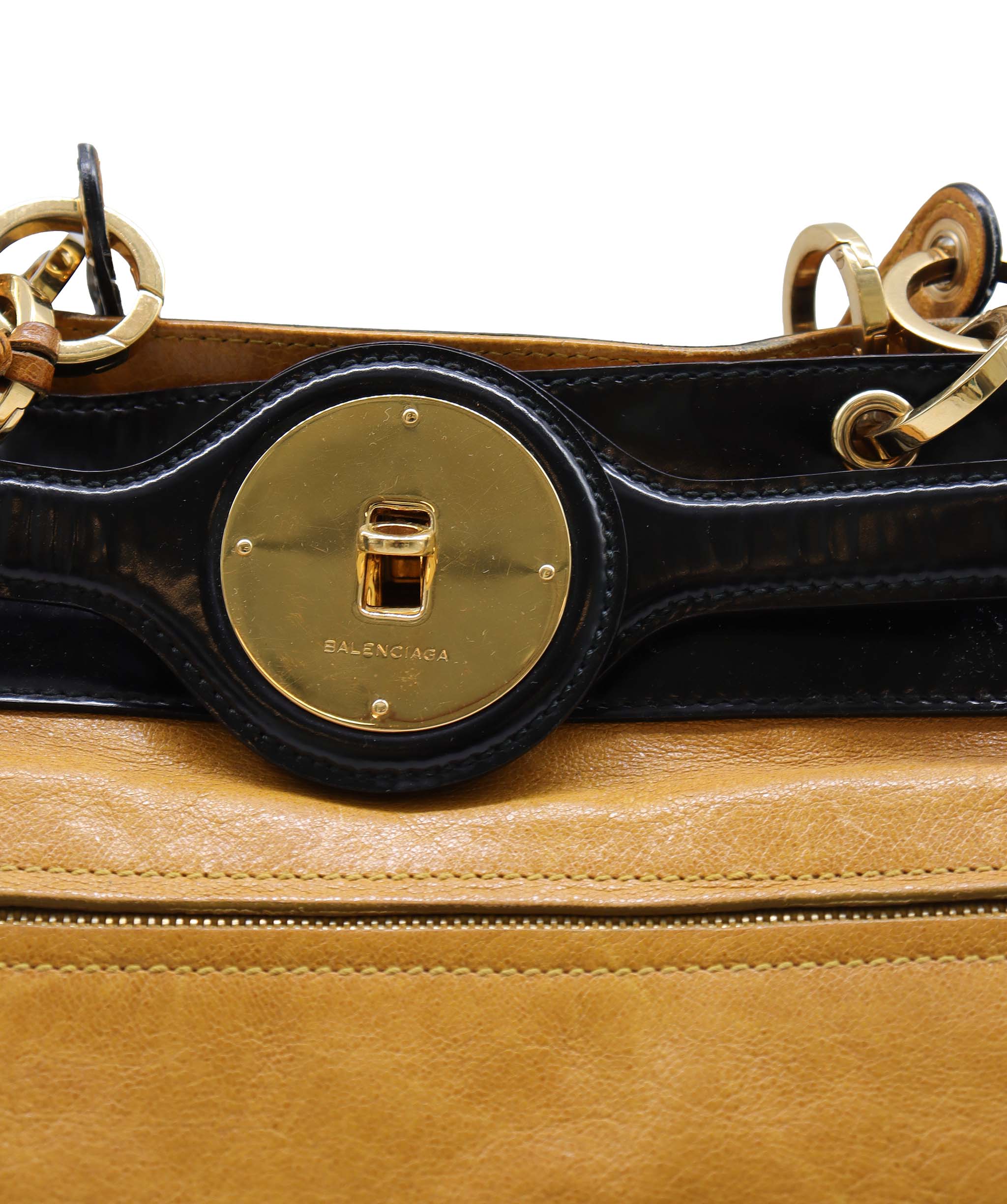 Balenciaga Balenciaga Lune Black & Mustard Leather Handbag RJL1425