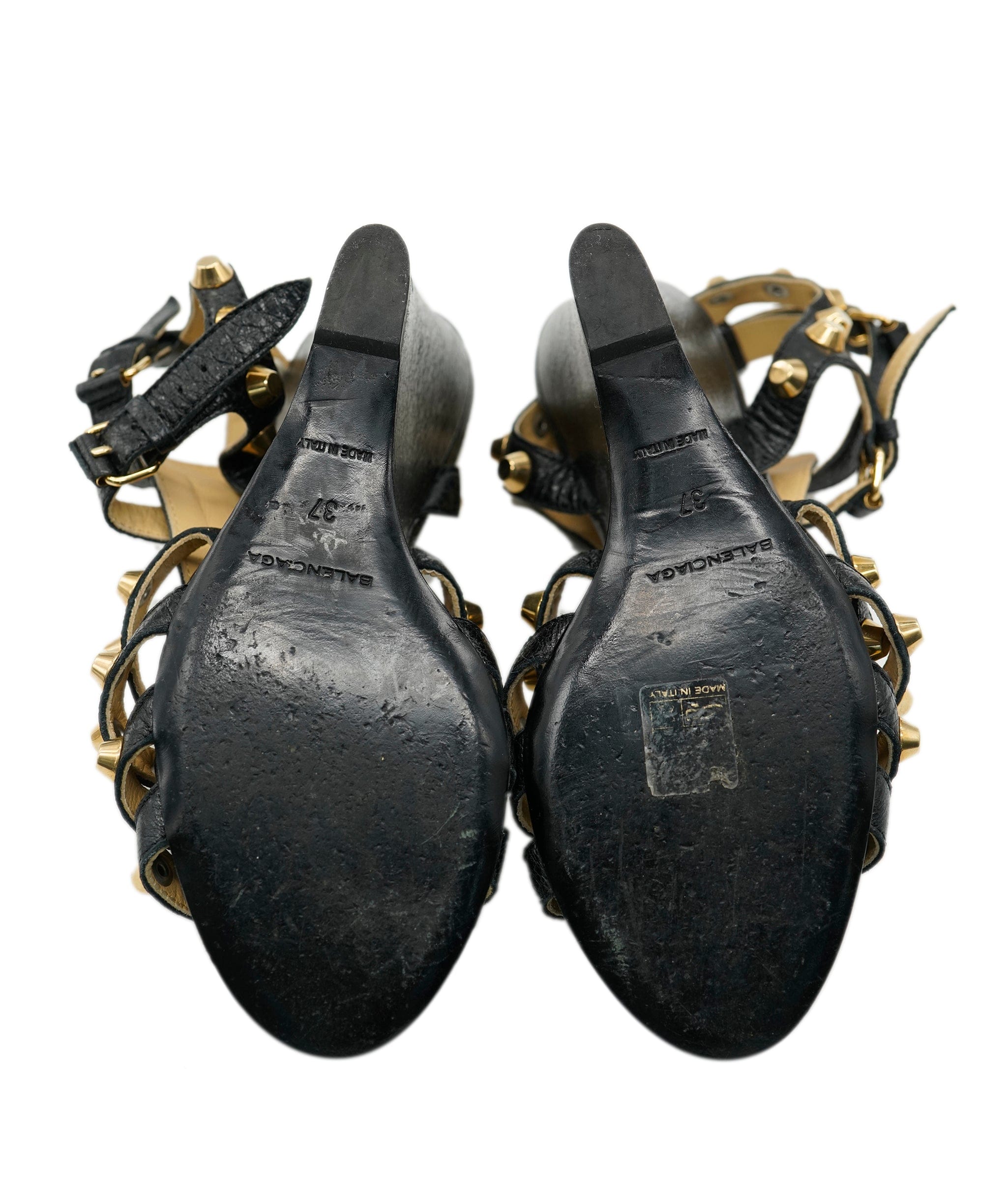 Balenciaga Balenciaga Black Leather Giant Arena Studded Wedge Sandals ALC2405