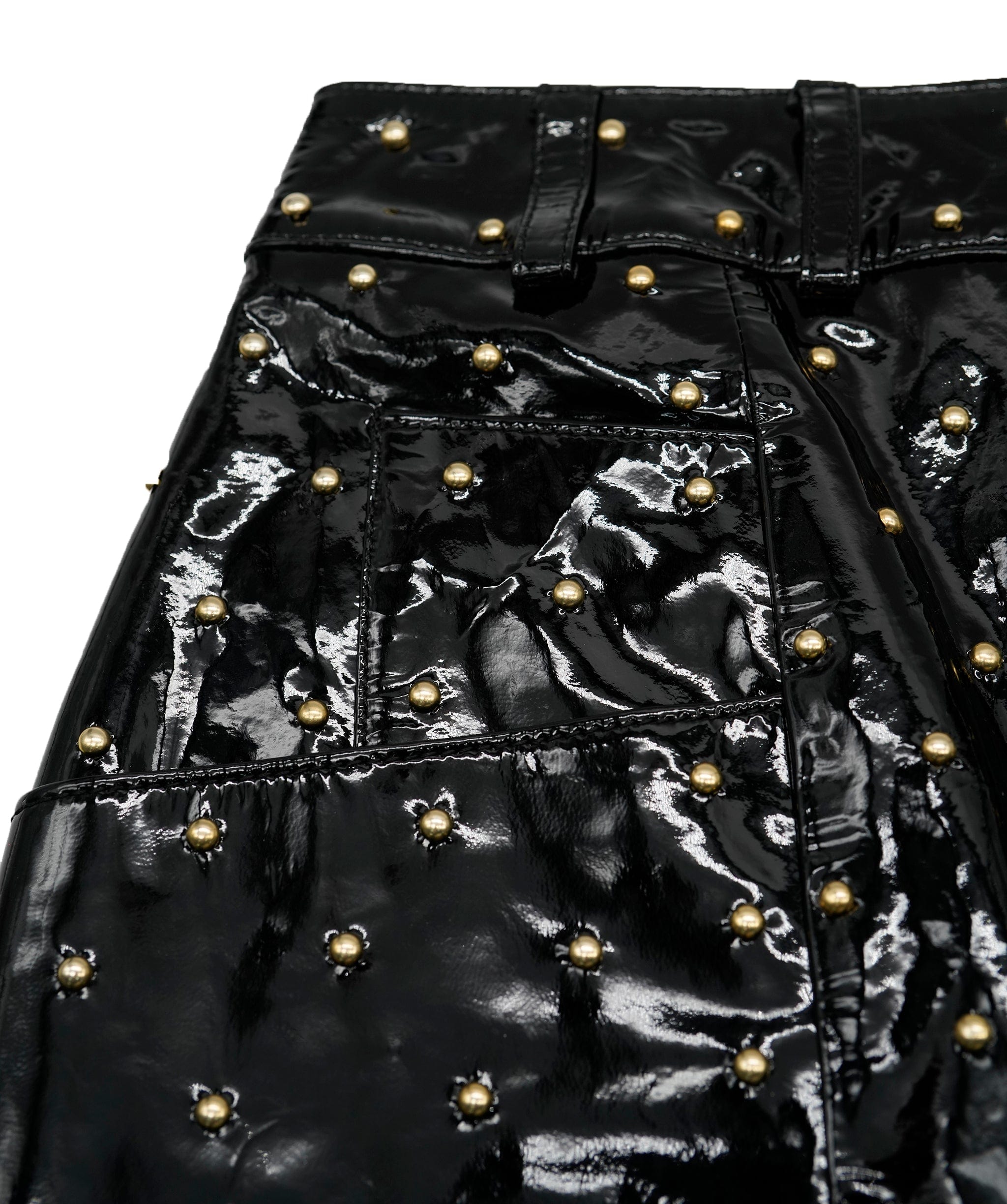 Balmain Jupe Balmain cuir verni noir cloutée AVC1655