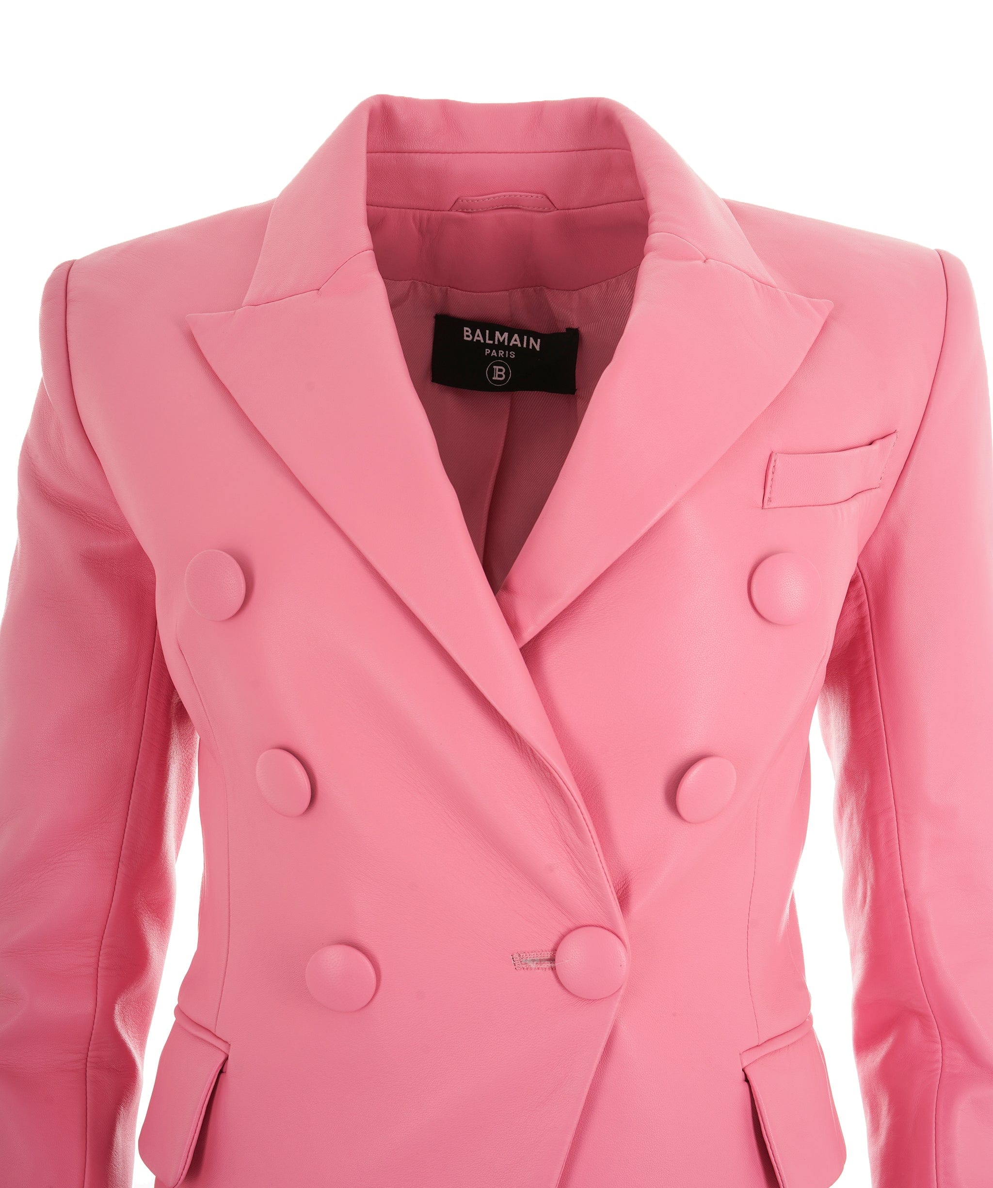 Balmain Balmain Pink Leather Double Breasted Blazer ALC2624