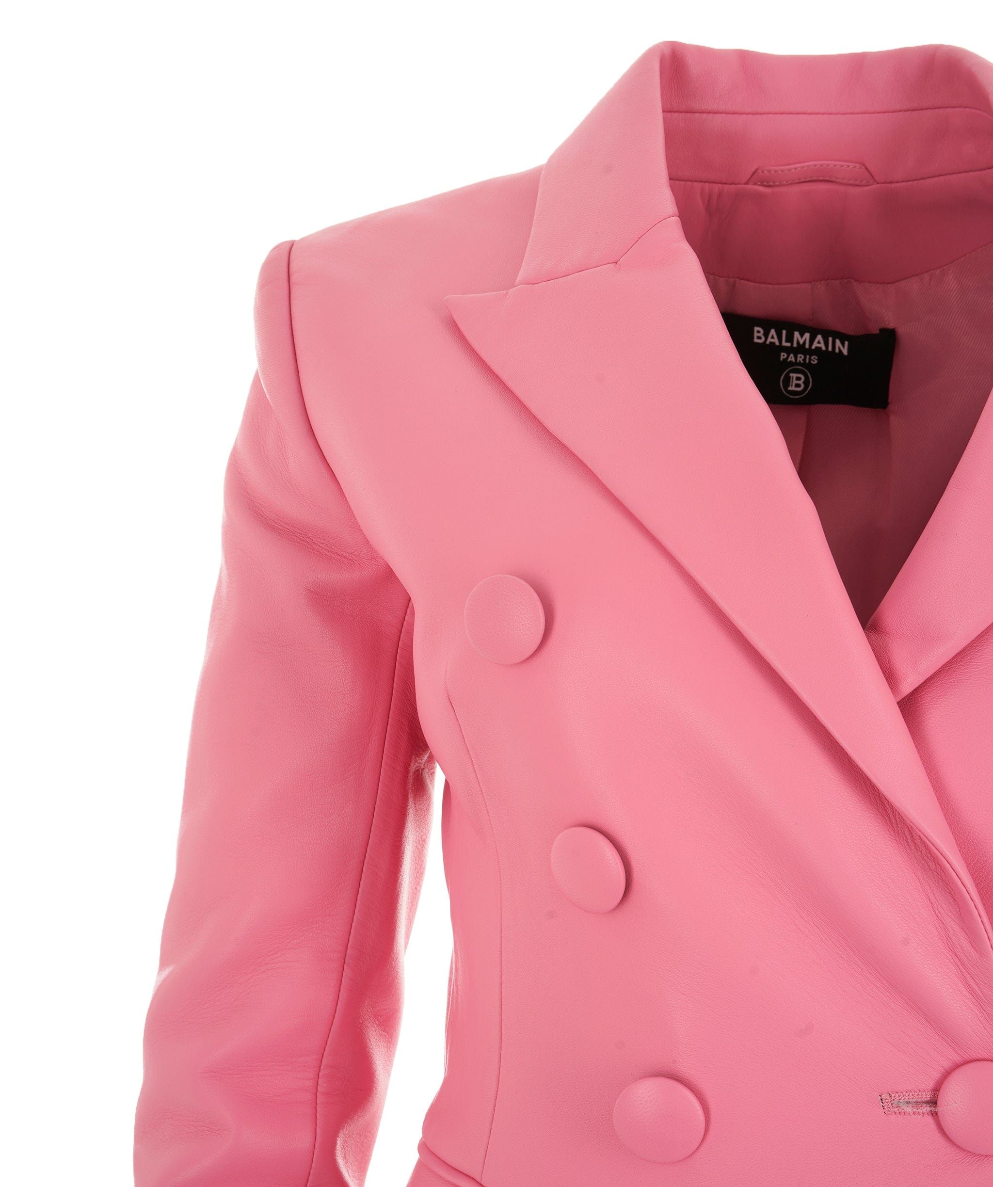 Balmain Balmain Pink Leather Double Breasted Blazer ALC2624