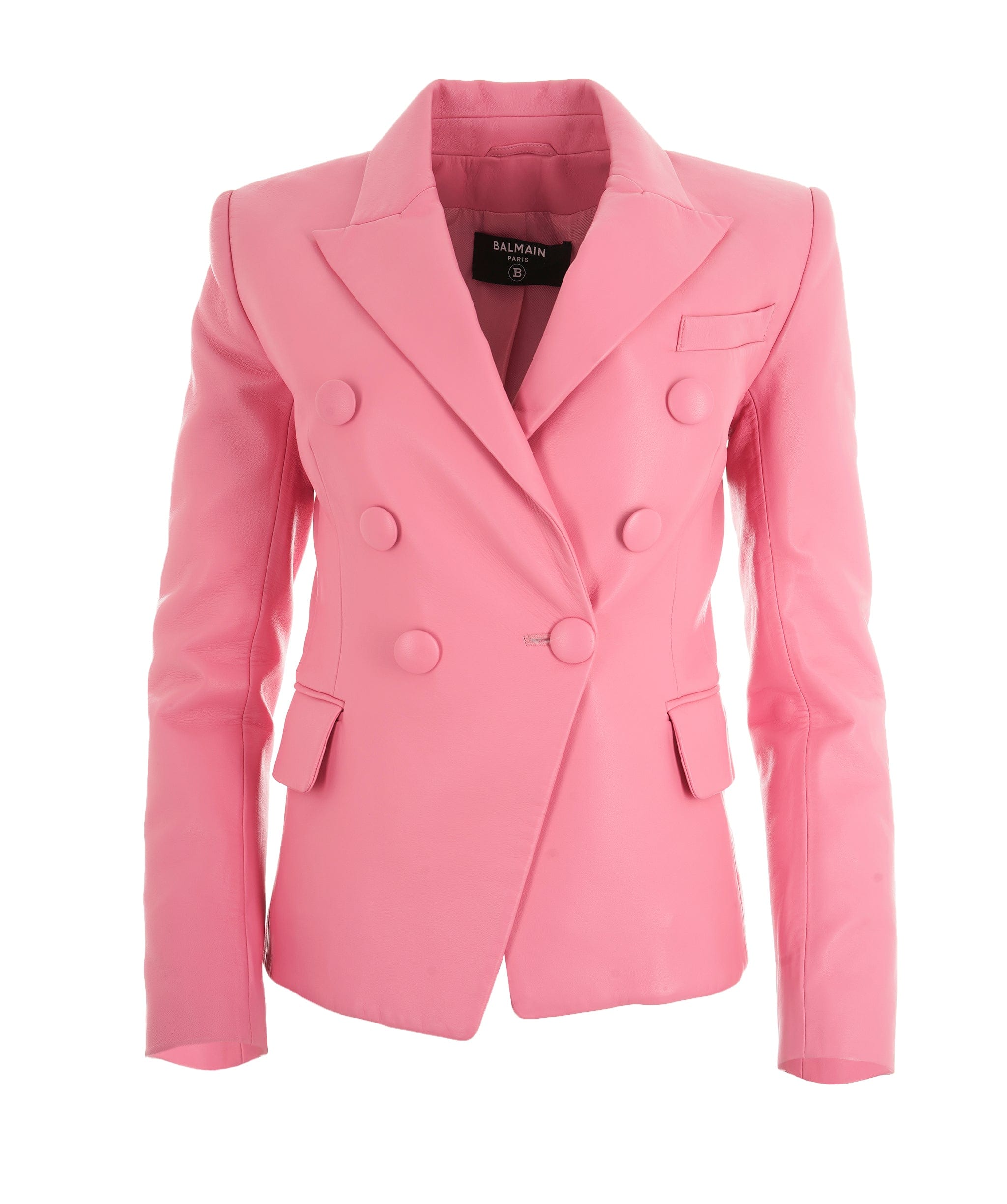 Balmain Balmain Pink Leather Double Breasted Blazer ALC2624