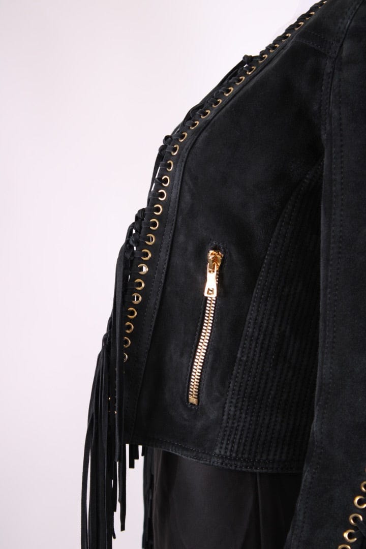 Balmain Balmain Fringed Suede Jacket Black 12