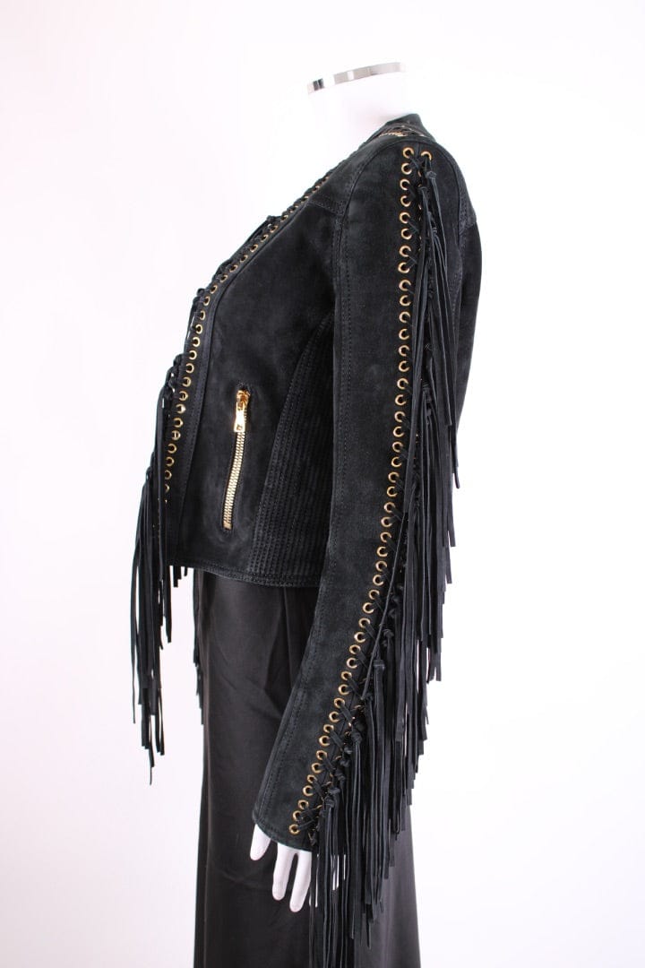 Balmain Balmain Fringed Suede Jacket Black 12