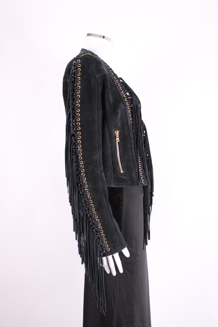 Balmain Balmain Fringed Suede Jacket Black 12