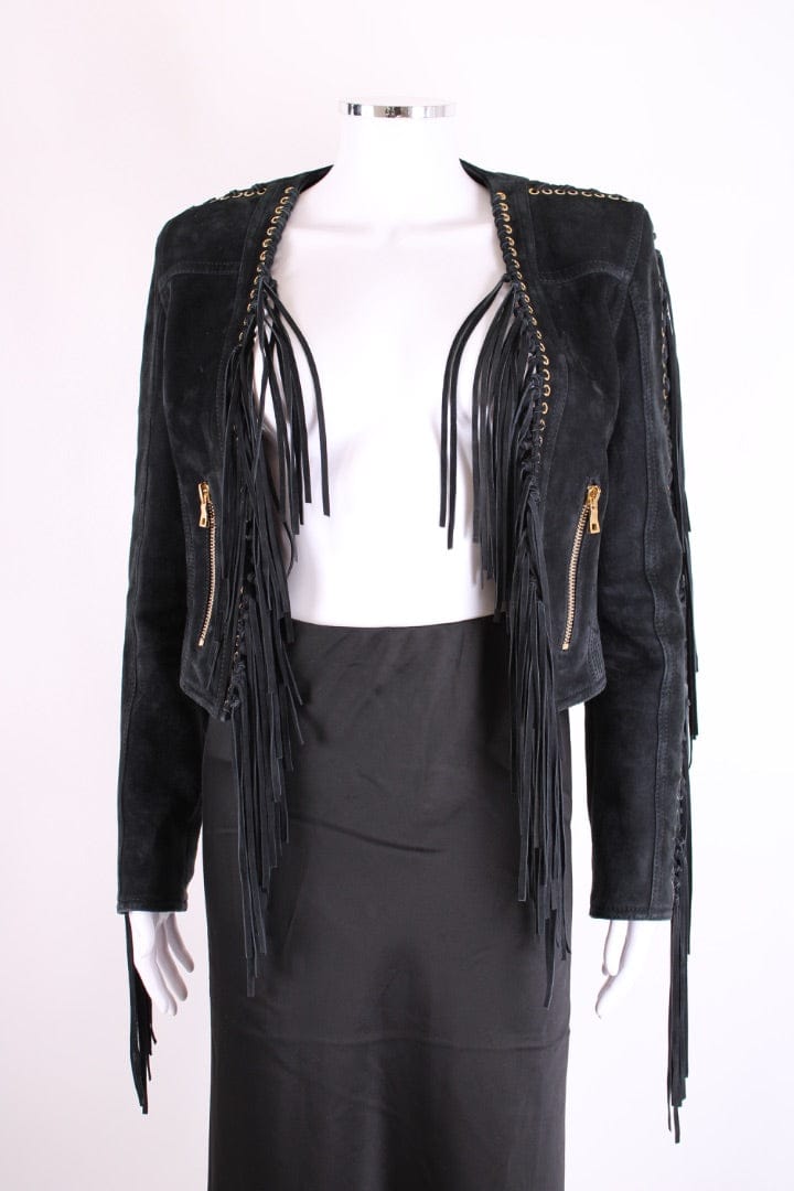 Balmain Balmain Fringed Suede Jacket Black 12