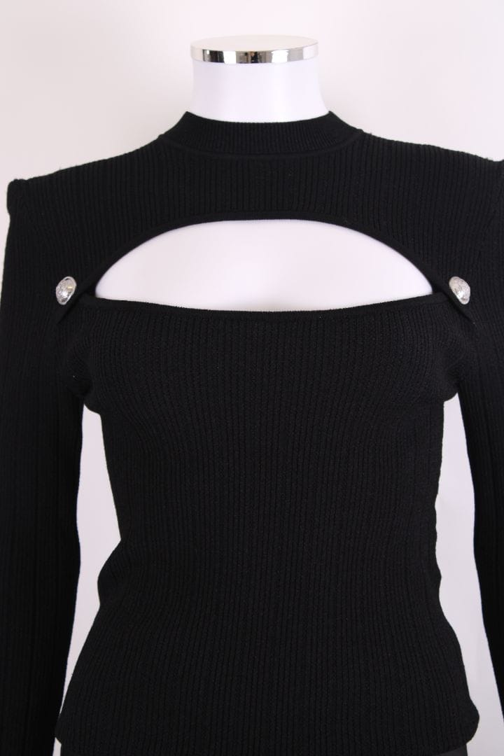 Balmain Balmain L/S Ribbed Knit Top Black S