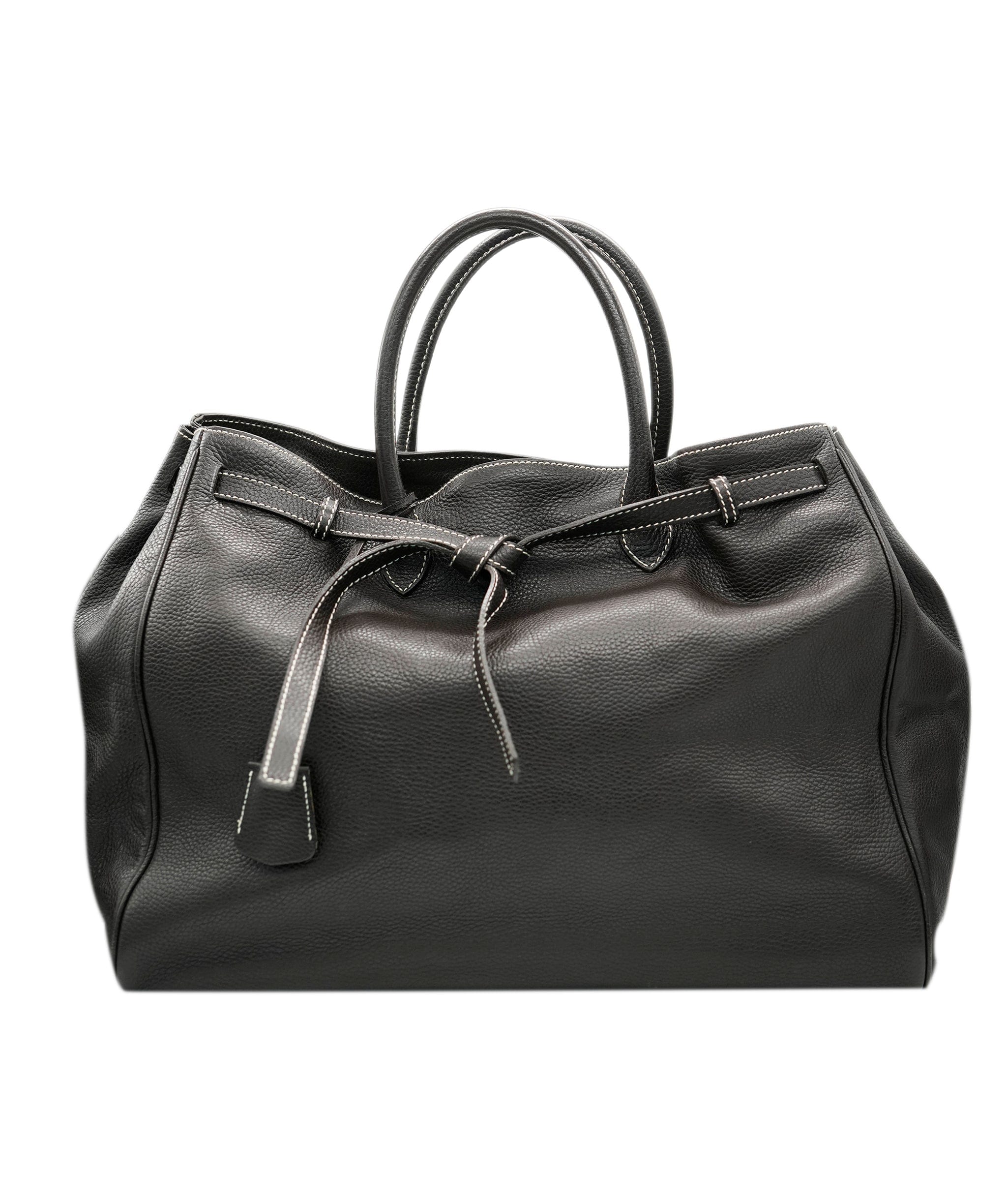 Bamford Bamford XL Brown Grained Leather Contrast Stitch Tie Tote