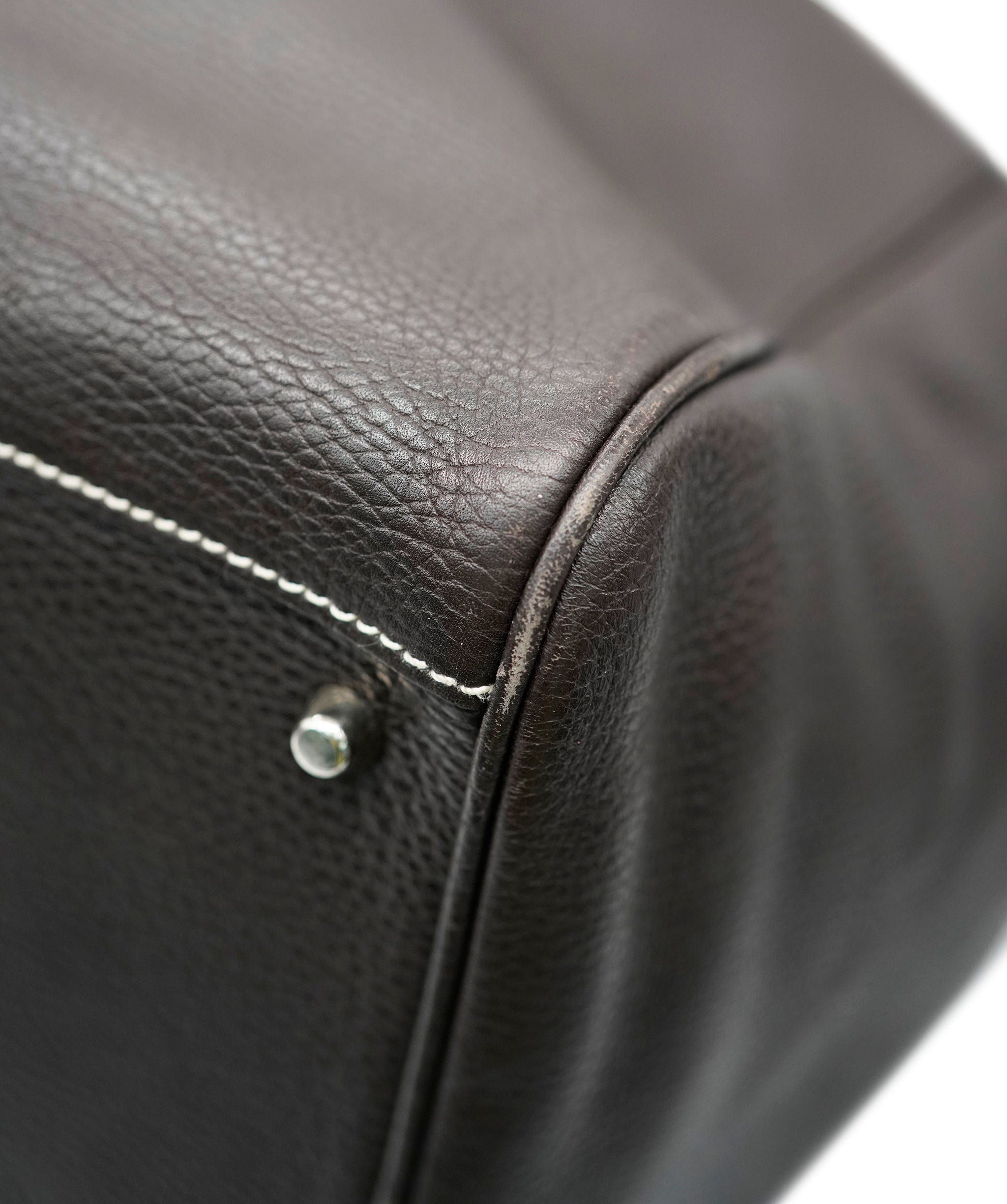 Bamford Bamford XL Brown Grained Leather Contrast Stitch Tie Tote