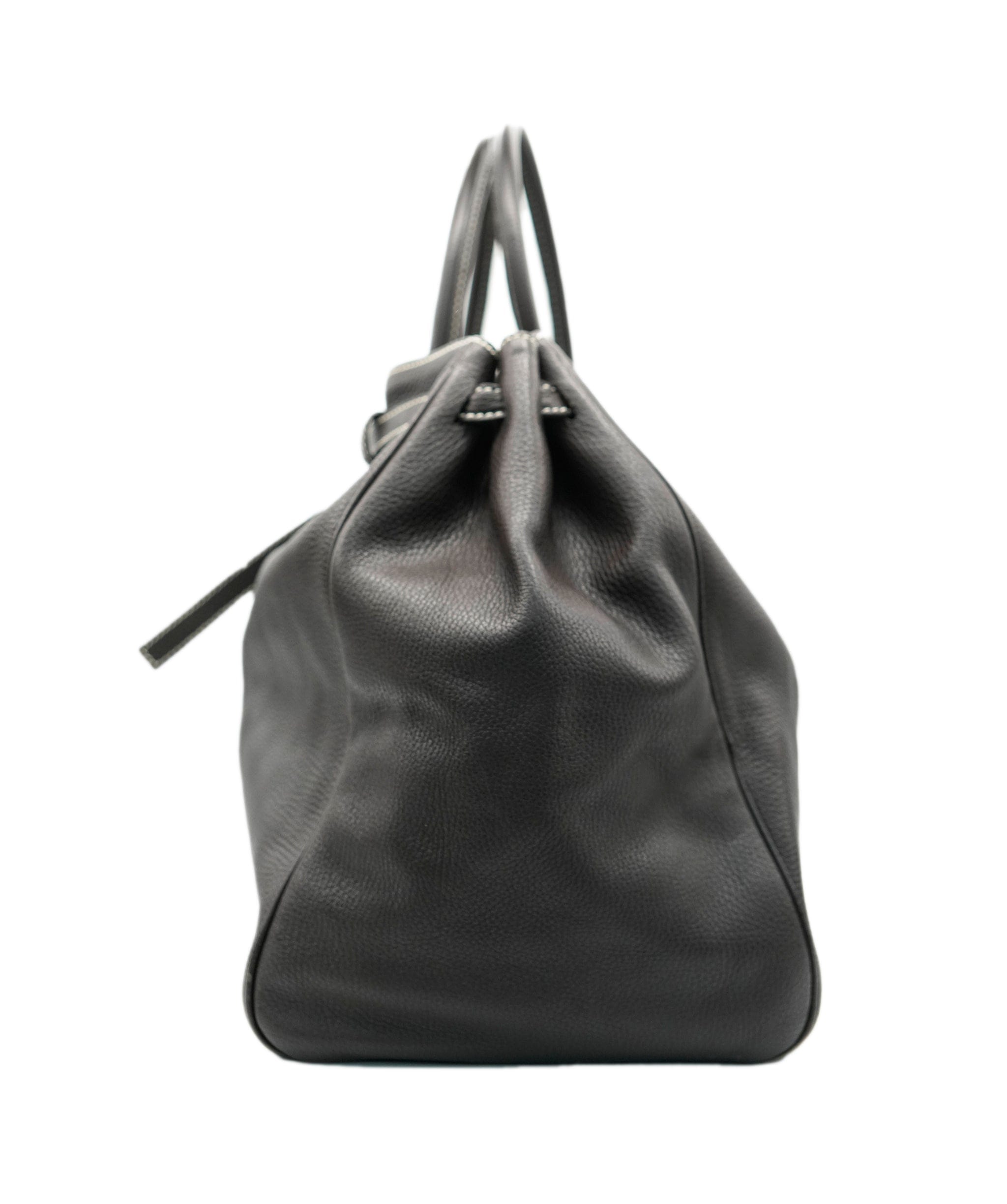 Bamford Bamford XL Brown Grained Leather Contrast Stitch Tie Tote