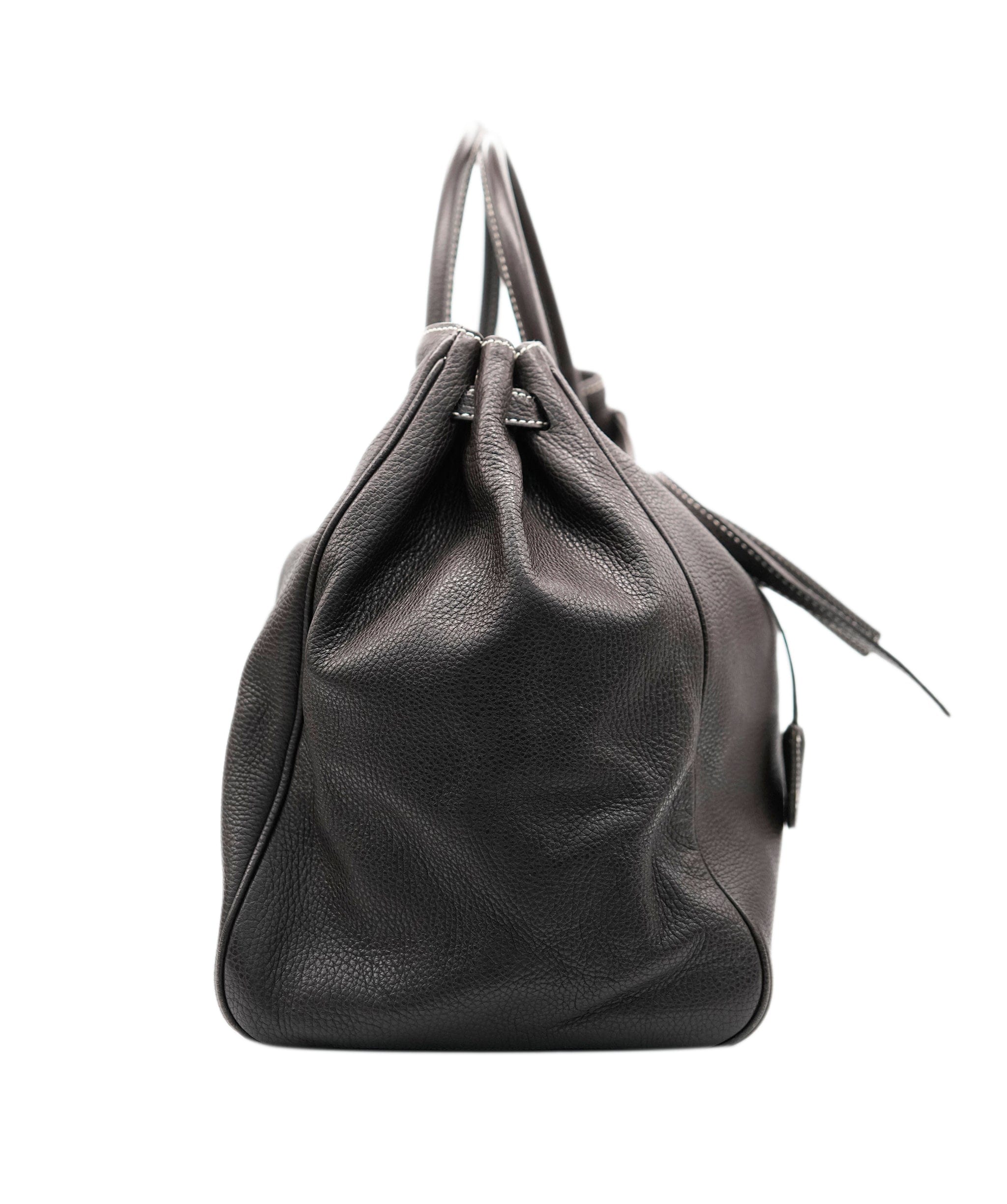 Bamford Bamford XL Brown Grained Leather Contrast Stitch Tie Tote