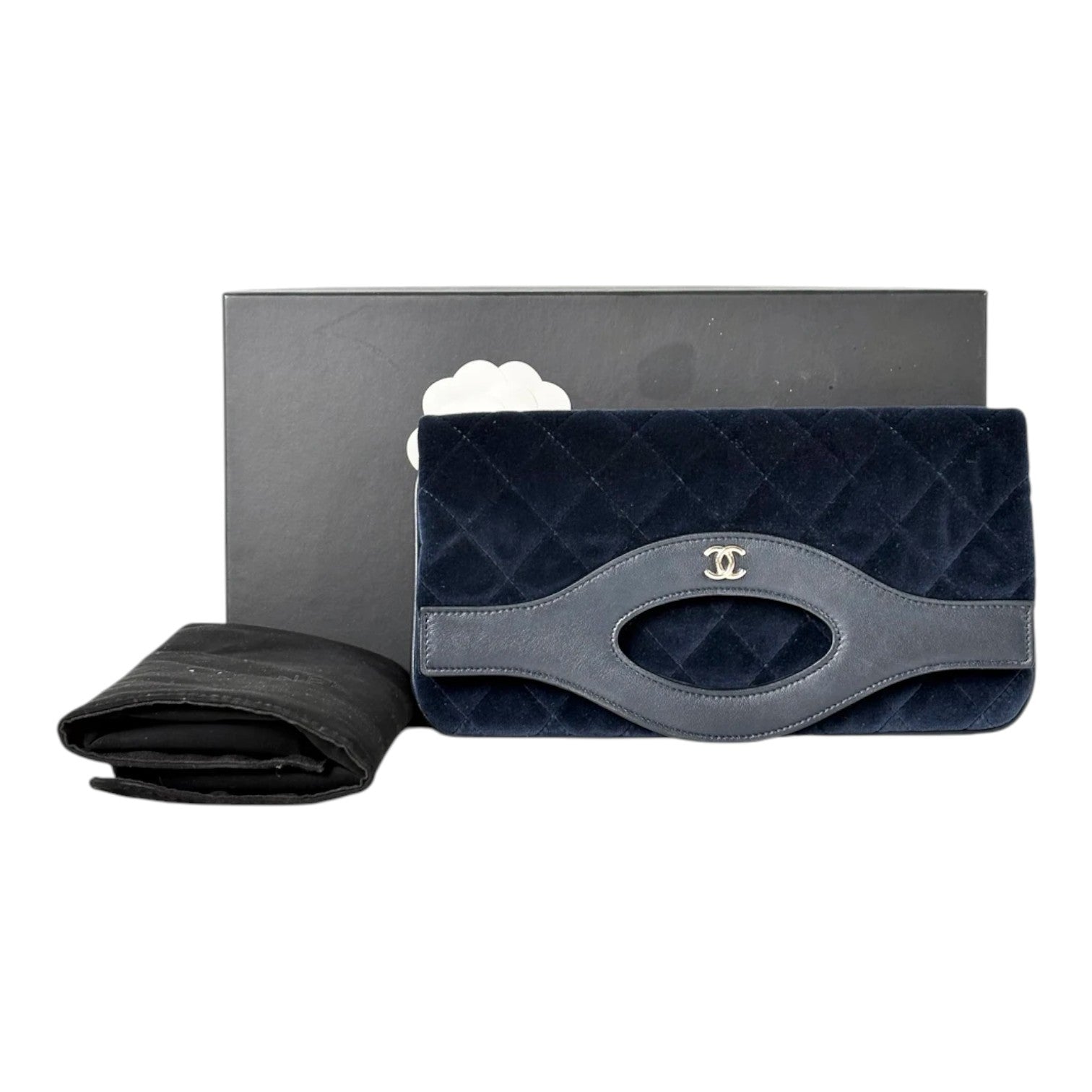 Chanel 31 Navy Velvet Clutch Bag