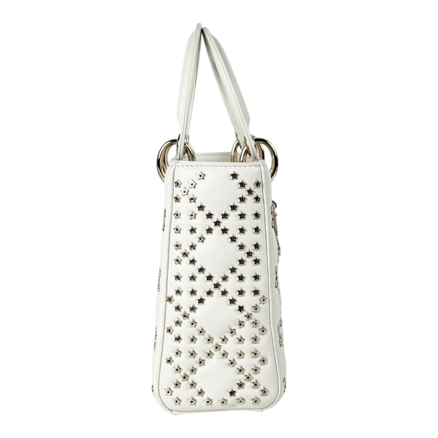 Dior Small Light Cream Lady Dior with Gold Star Studs