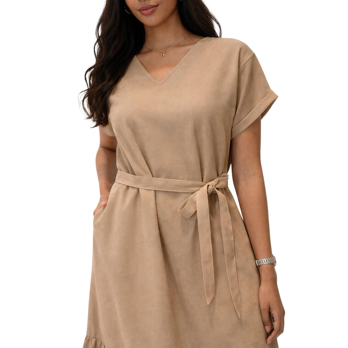 BETTERKIND V-NECK BELTED DRESS “LEE-JOHN” (فستان)