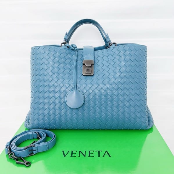 Bottega Veneta Bottega Veneta Light Blue Intrecciato Leather Roma Bag C19485433285