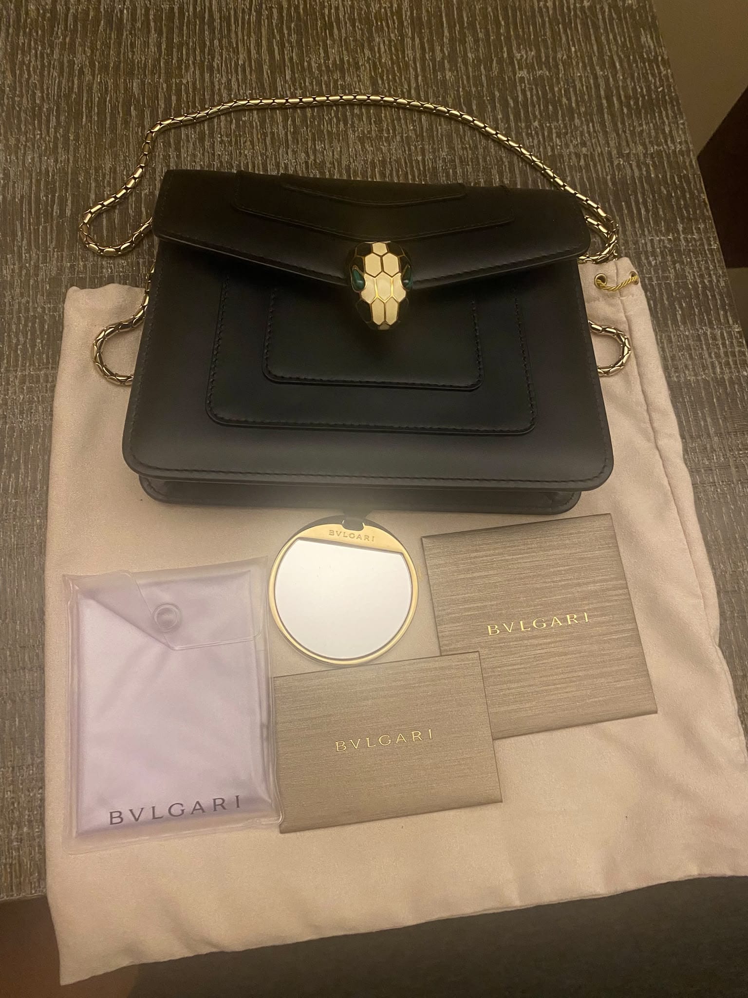 Bulgari Bvlgari Black Smooth Calfskin Serpenti Forever Shoulder Bag ASC7359