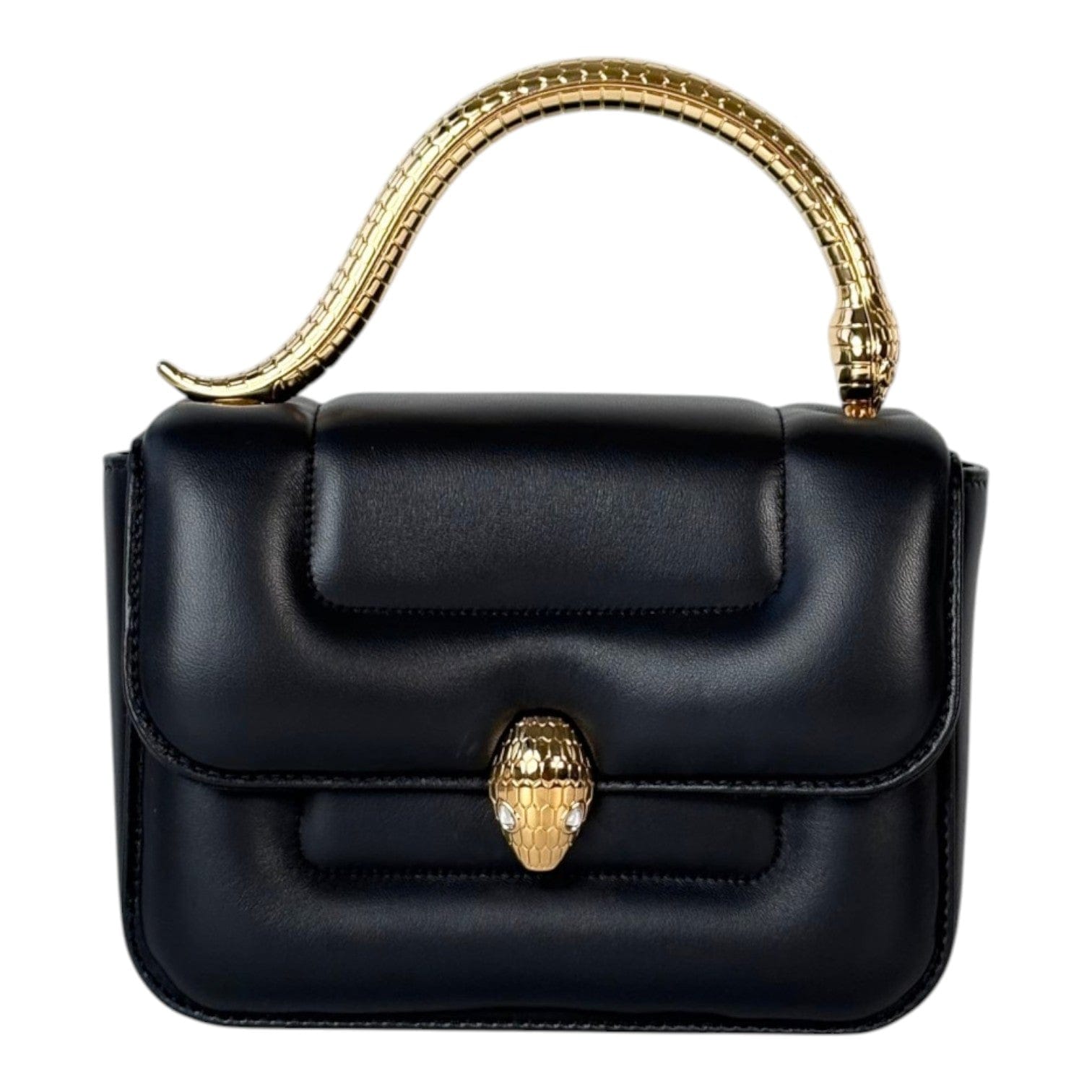 Bulgari Bvlgari X Mary Katrantzou Black Serpenti Bag with Top Handle in Nappa Lambskin with Gold Hardware