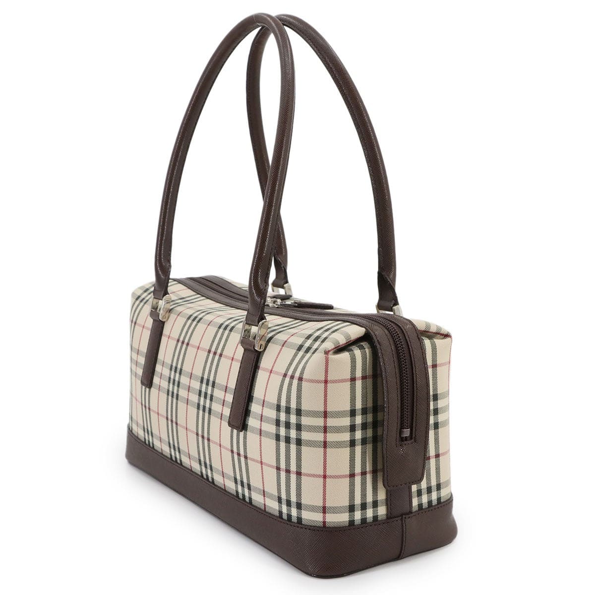 BURBERRY BURBERRY Plaid Hand Bag Canvas Leather Beige Brown Purse 90301064