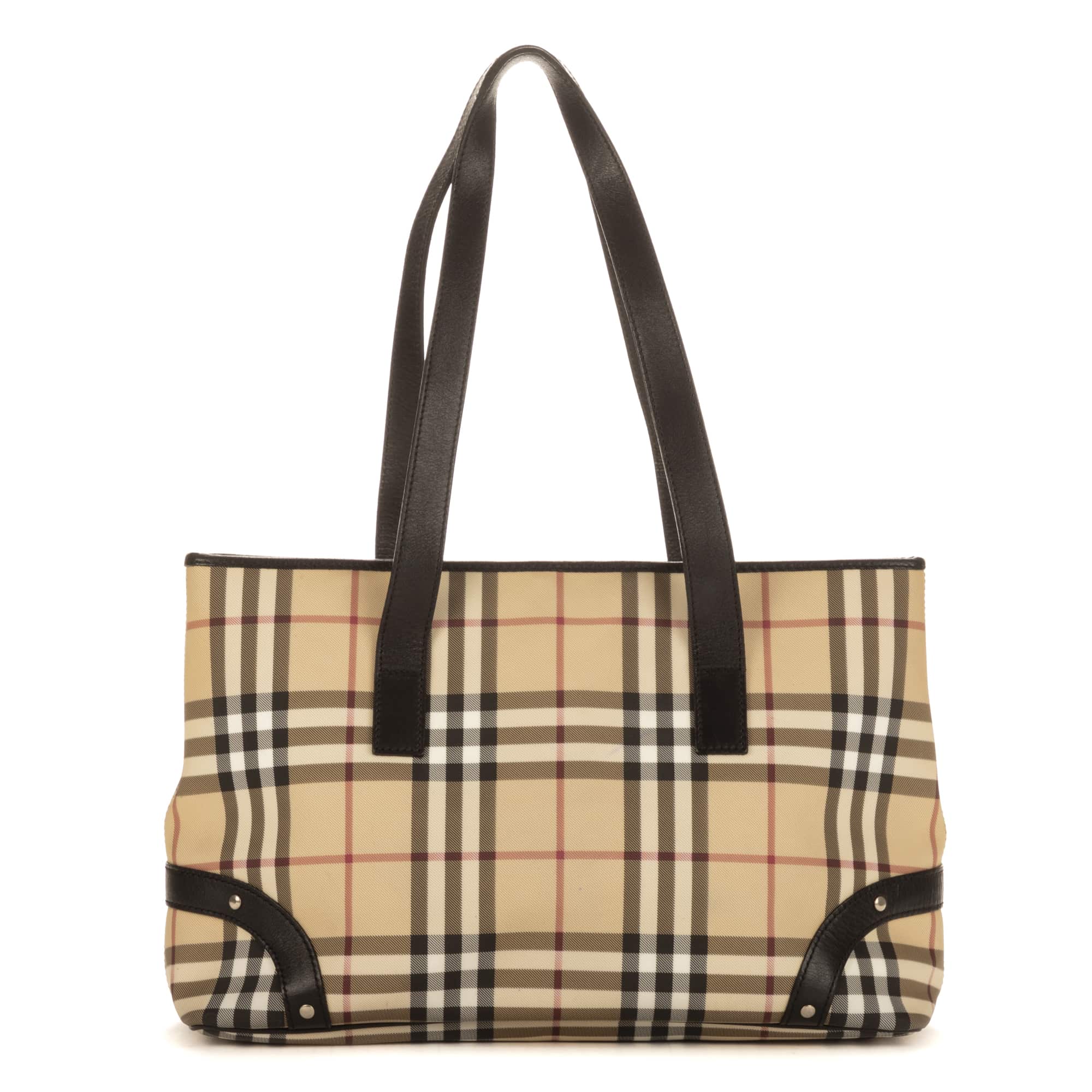 Burberry Burberry Beige Canvas Plaid Tote OAG6536