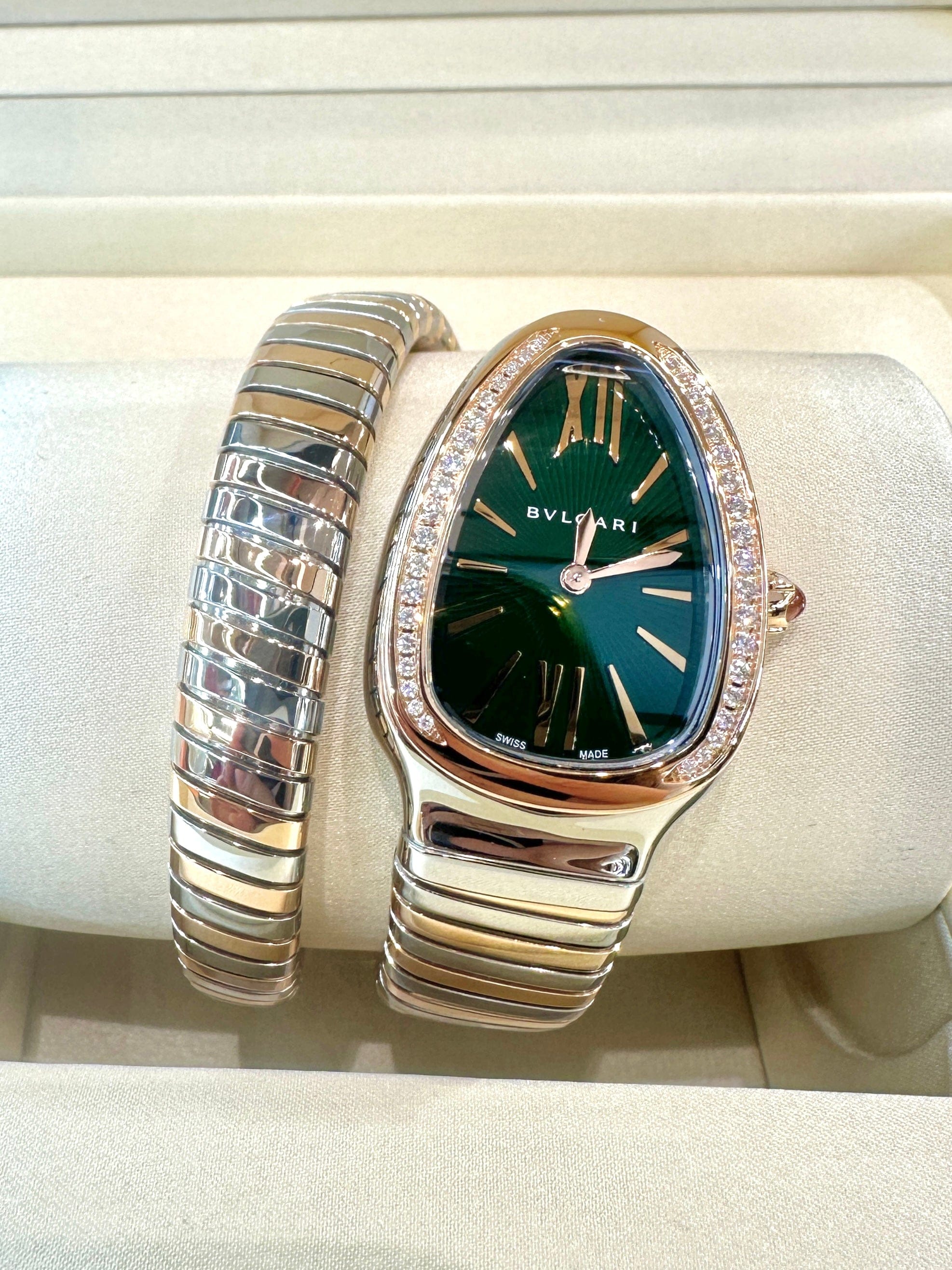 Bvlgari Bvlgari Serpenti Tubogas 35mm Diamond Watch 18K Gold & Steel