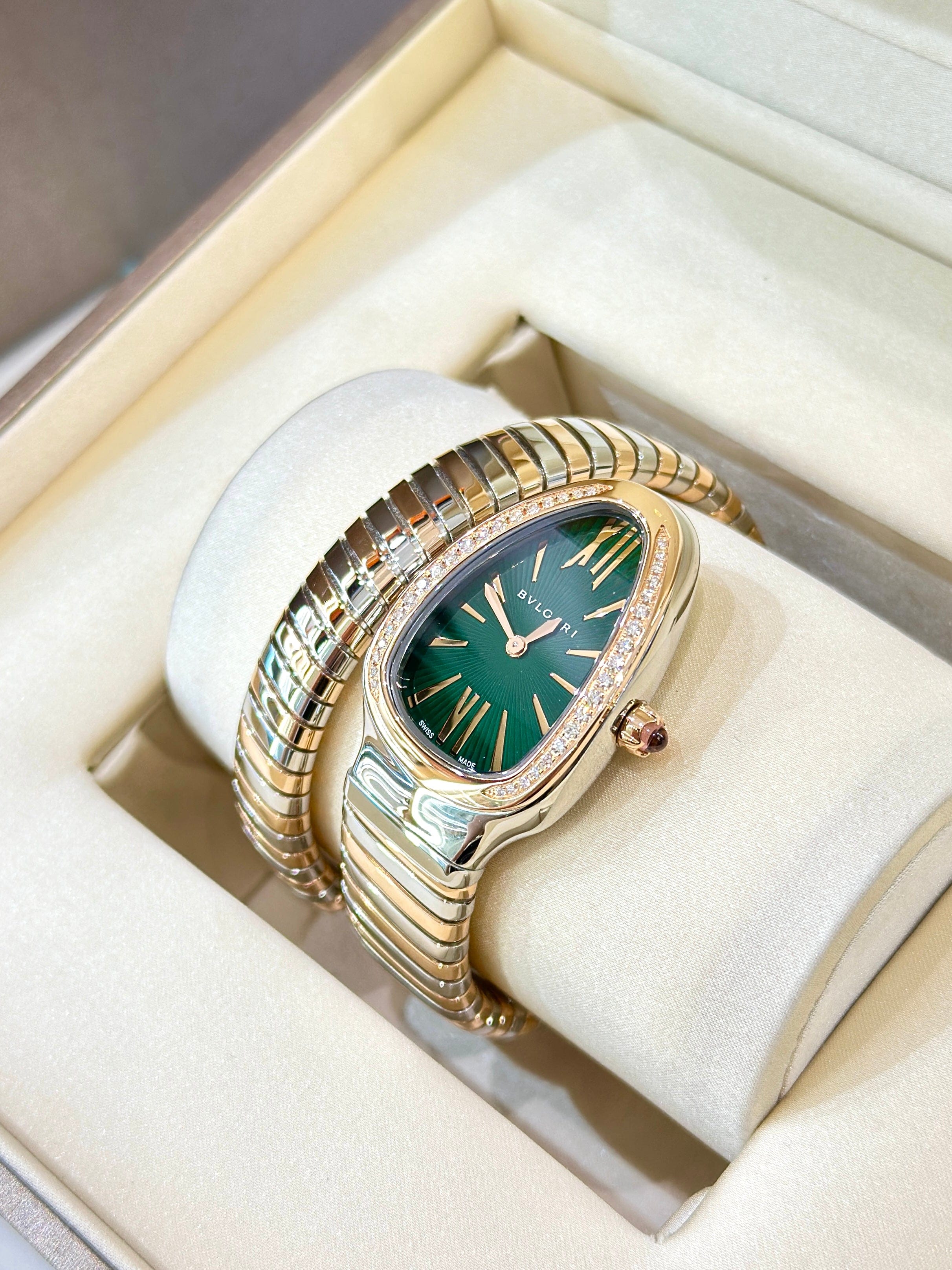 Bvlgari Bvlgari Serpenti Tubogas 35mm Diamond Watch 18K Gold & Steel