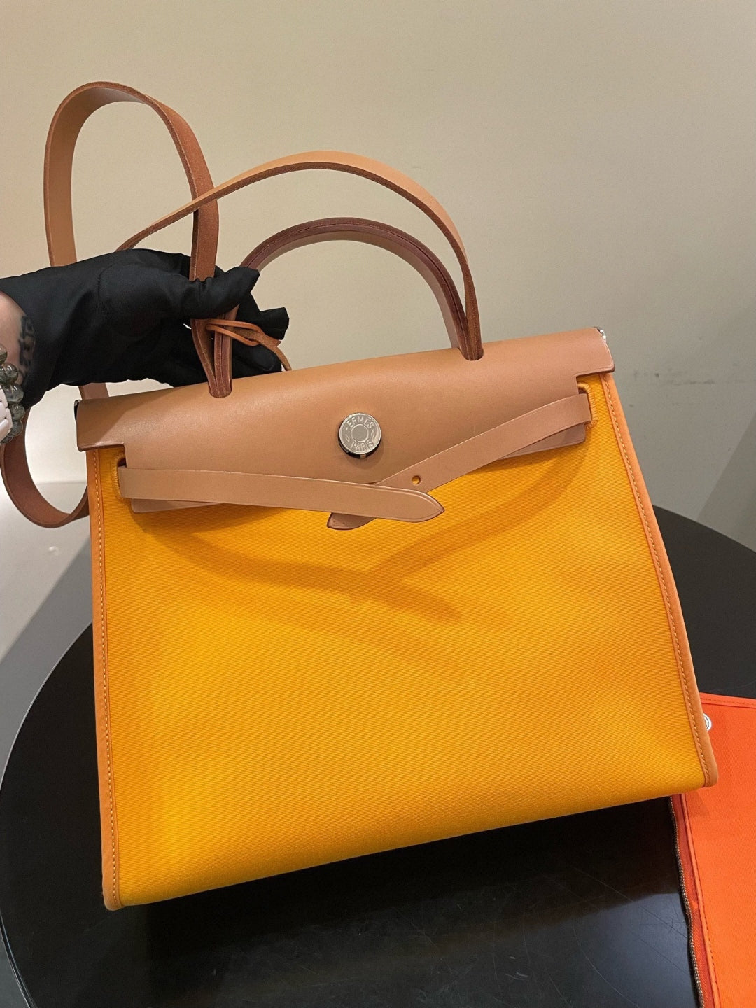 Hermès Herbag 31cm Soleil Yellow with Orange Interior Stamp Q