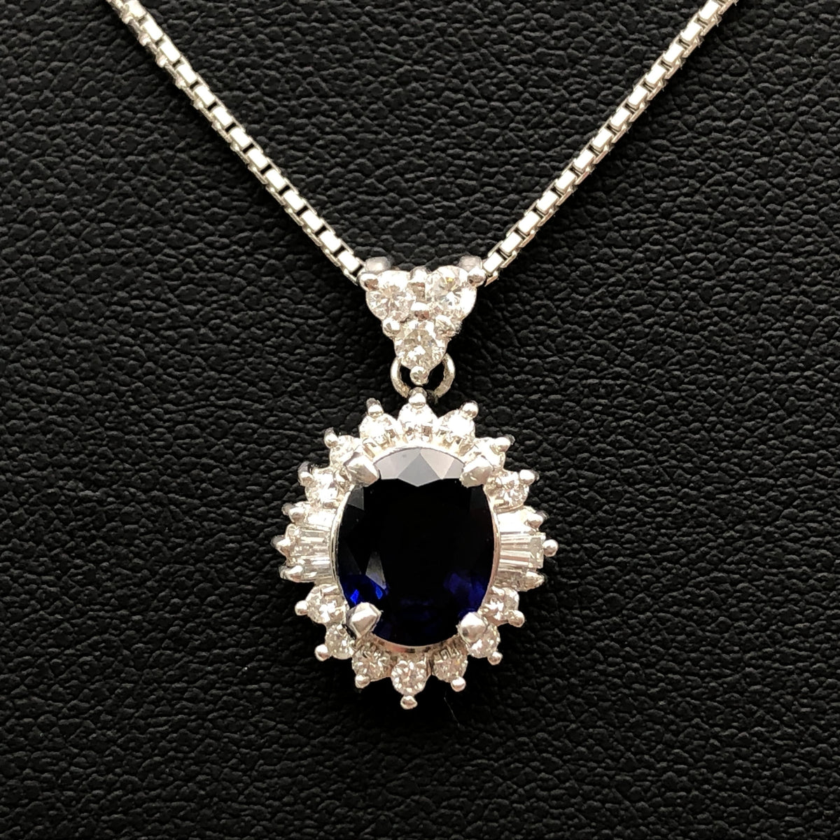 Custom Jewelry 1P Sapphire & Diamond Necklace, S(1.45ct), D(0.43ct), PT900/PT850, 7.7g, 16inch C410197