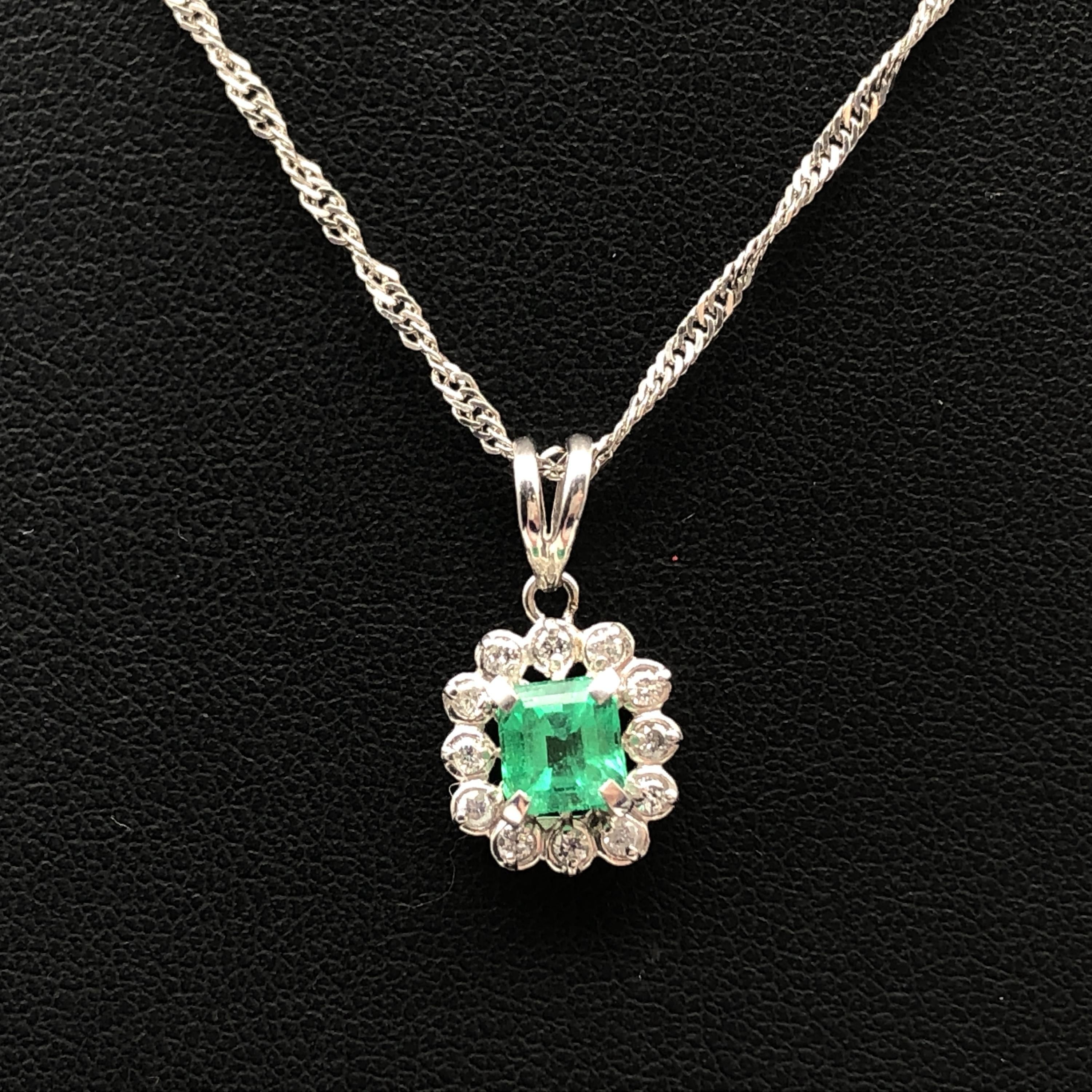 Custom Jewelry 1P Emerald & Diamond Necklace, E(0.50ct), D(0.15ct), PT900/PT850, 4.7g, 16inch C297232
