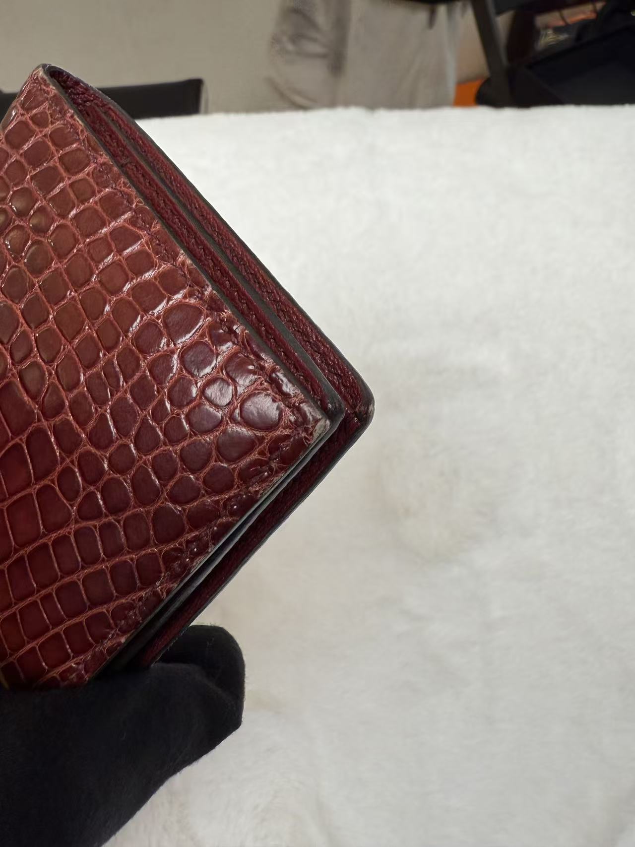 Hermès bearn Luxury Crocodile Embossed Leather Wallet - Burgundy