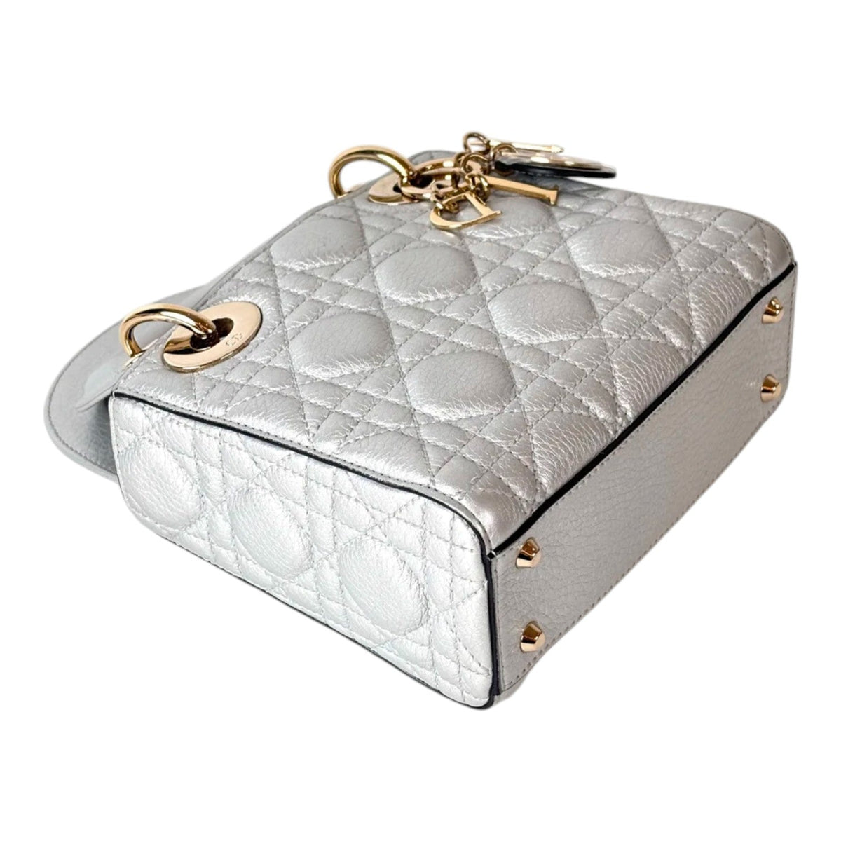 Dior Lady Dior Mini Silver Bag - Full Set