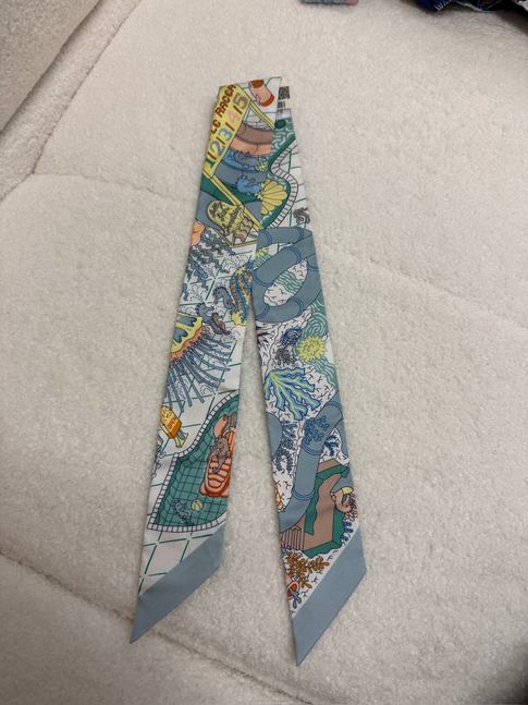 Hermès Twilly Scarf - Slate Blue Fan Collage