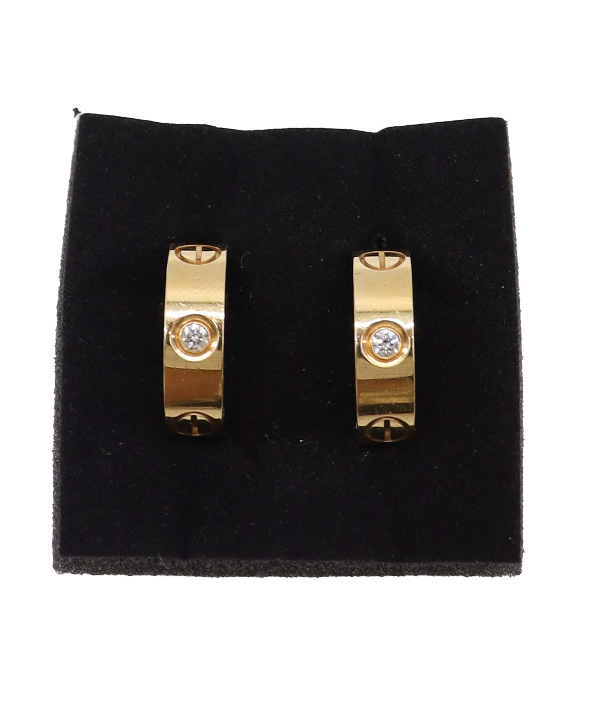 Cartier Cartier Love Hoop Yellow Gold Earrings Classic Model 2 Diamonds (Pierced) SKC2022