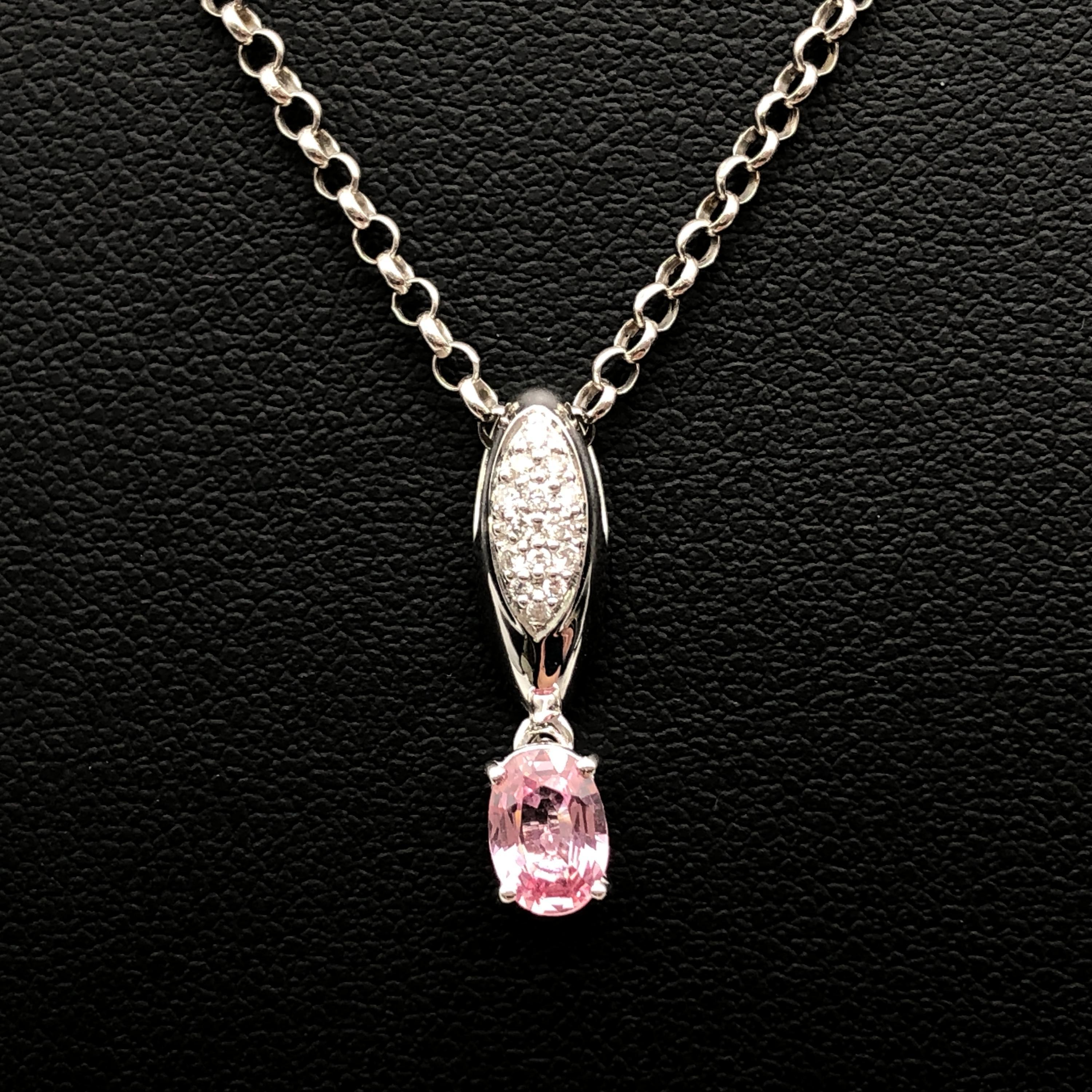 Custom Jewelry 1P Pink Sapphire & Diamond Necklace, S(0.482ct), D(0.06ct), K18WG, 2.6g, 16.5inch C387952