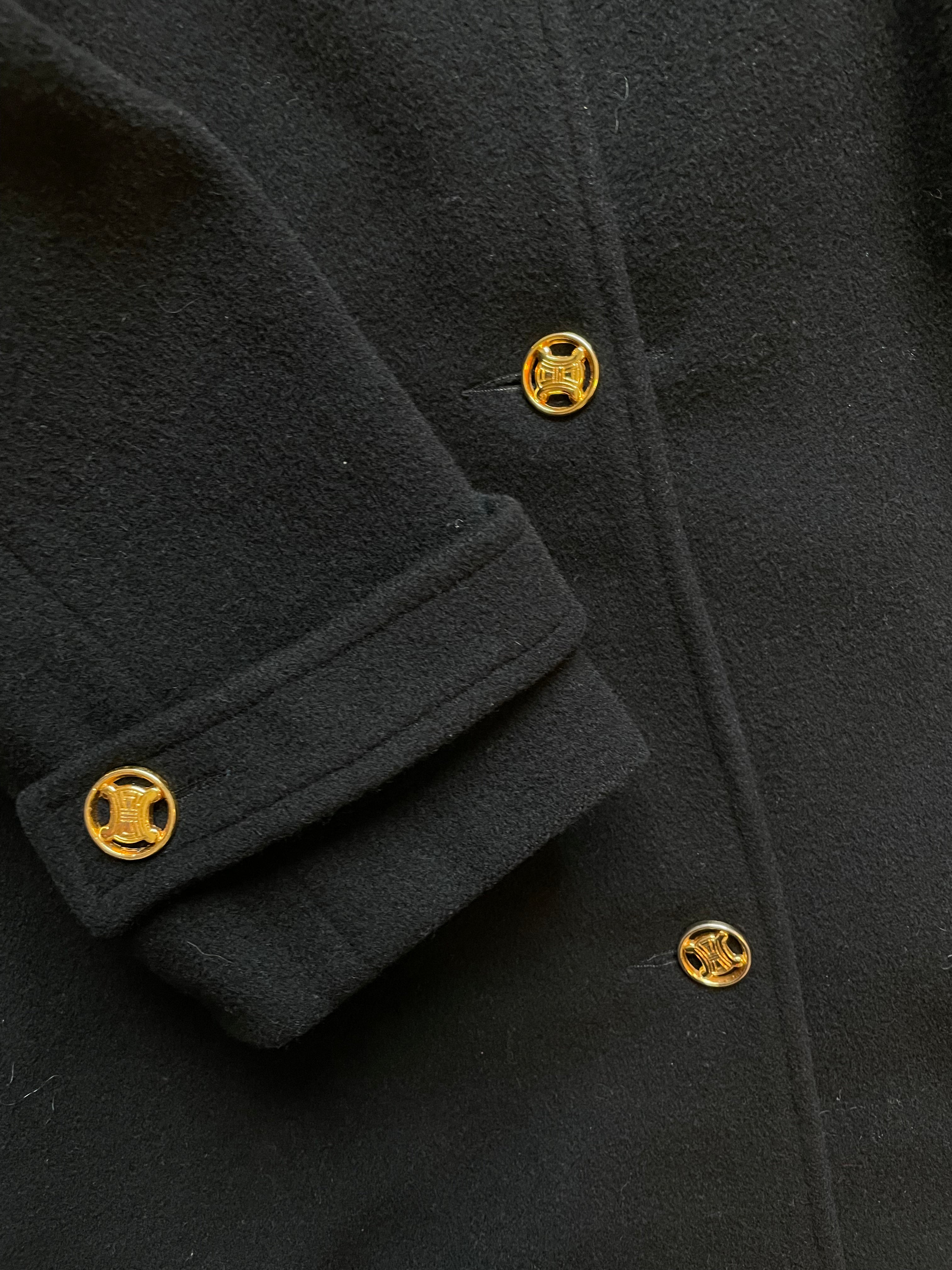 Celine Celine Logo Button Middle Coat Black Gold DXBK0277