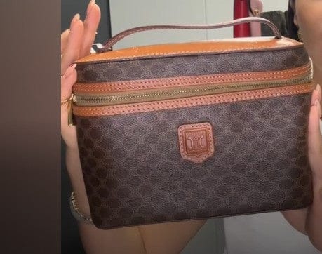 CELINE CELINE Macadam Vanity Bag PVC×Leather Brown B0917FGAM6