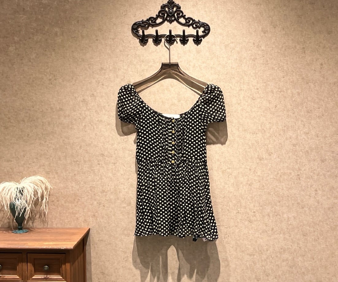 Celine Celine polka dot all-over gold-button silk dress / Size 34 / 99% new / 42428 SYCF42428