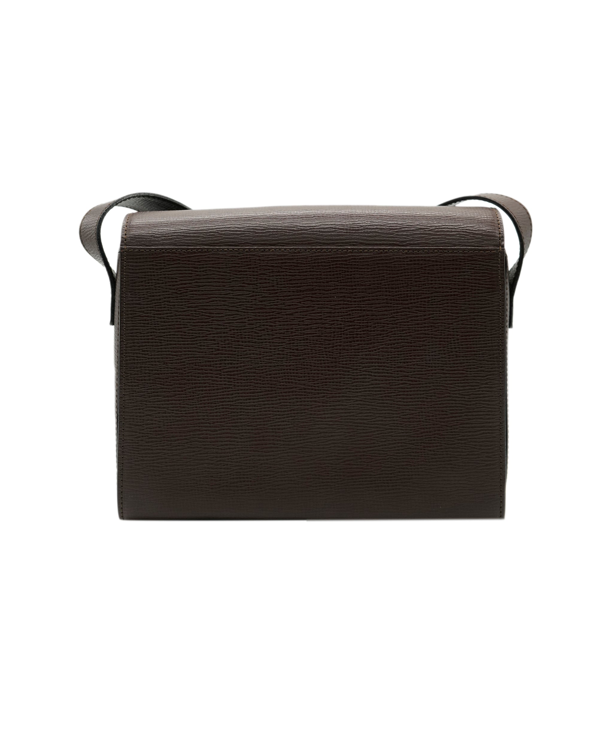 Celine Brown Vintage Celine Box Bag with Logo Gold Ring & Grained Leather DXBK0327