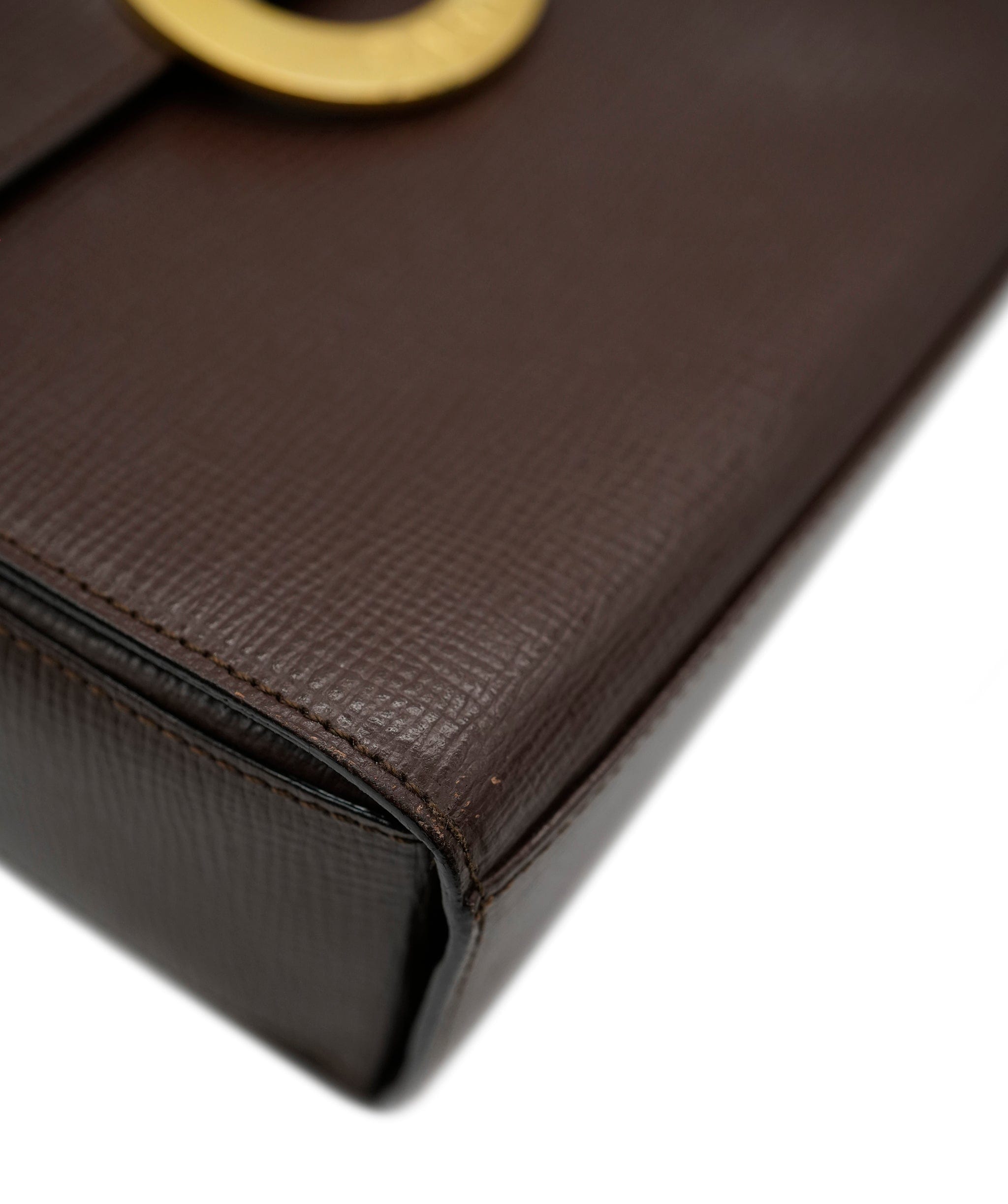 Celine Brown Vintage Celine Box Bag with Logo Gold Ring & Grained Leather DXBK0327