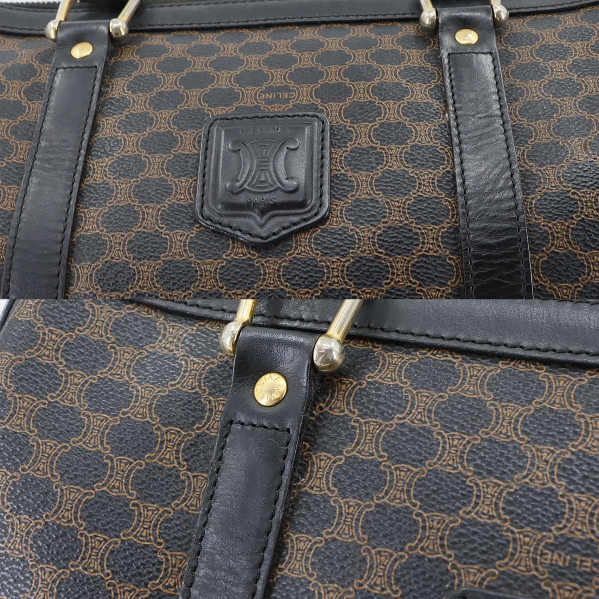 CELINE CELINE Macadam Boston Hand Bag PVC Leather Black Brown Purse 90297040