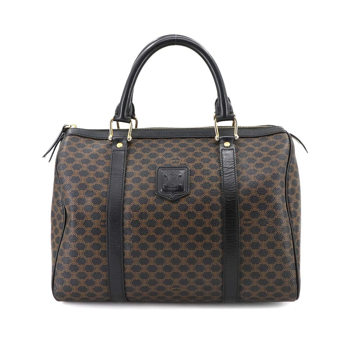 CELINE CELINE Macadam Boston Hand Bag PVC Leather Black Brown Purse 90297040