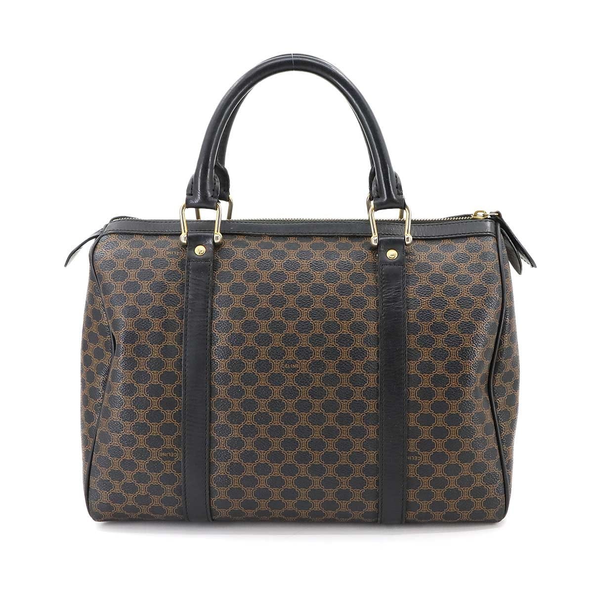 CELINE CELINE Macadam Boston Hand Bag PVC Leather Black Brown Purse 90297040