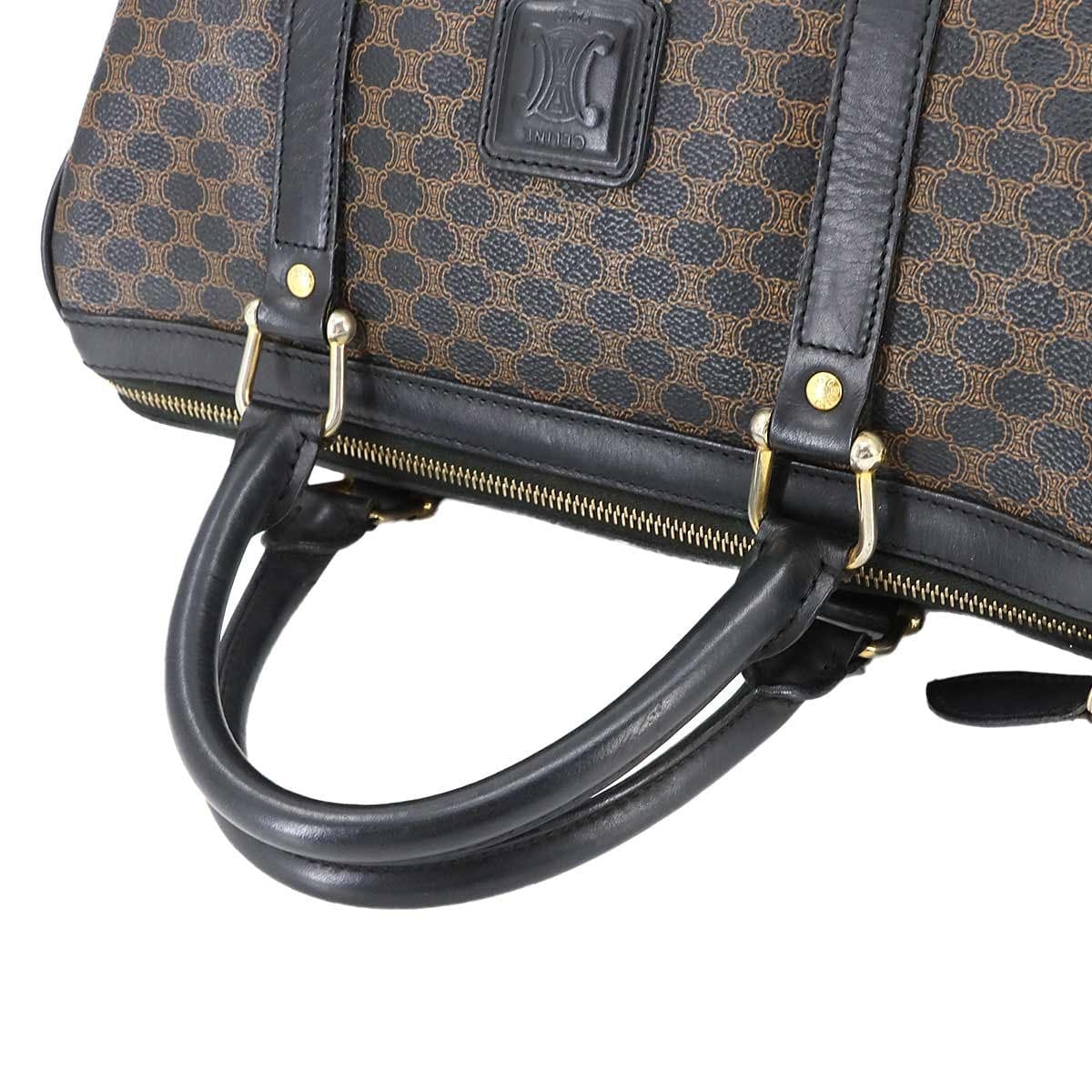 CELINE CELINE Macadam Boston Hand Bag PVC Leather Black Brown Purse 90297040