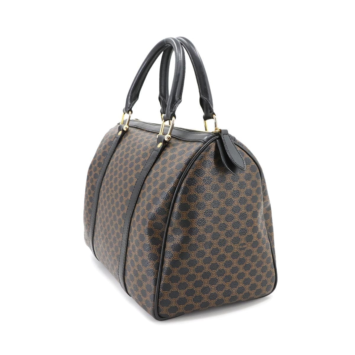 CELINE CELINE Macadam Boston Hand Bag PVC Leather Black Brown Purse 90297040